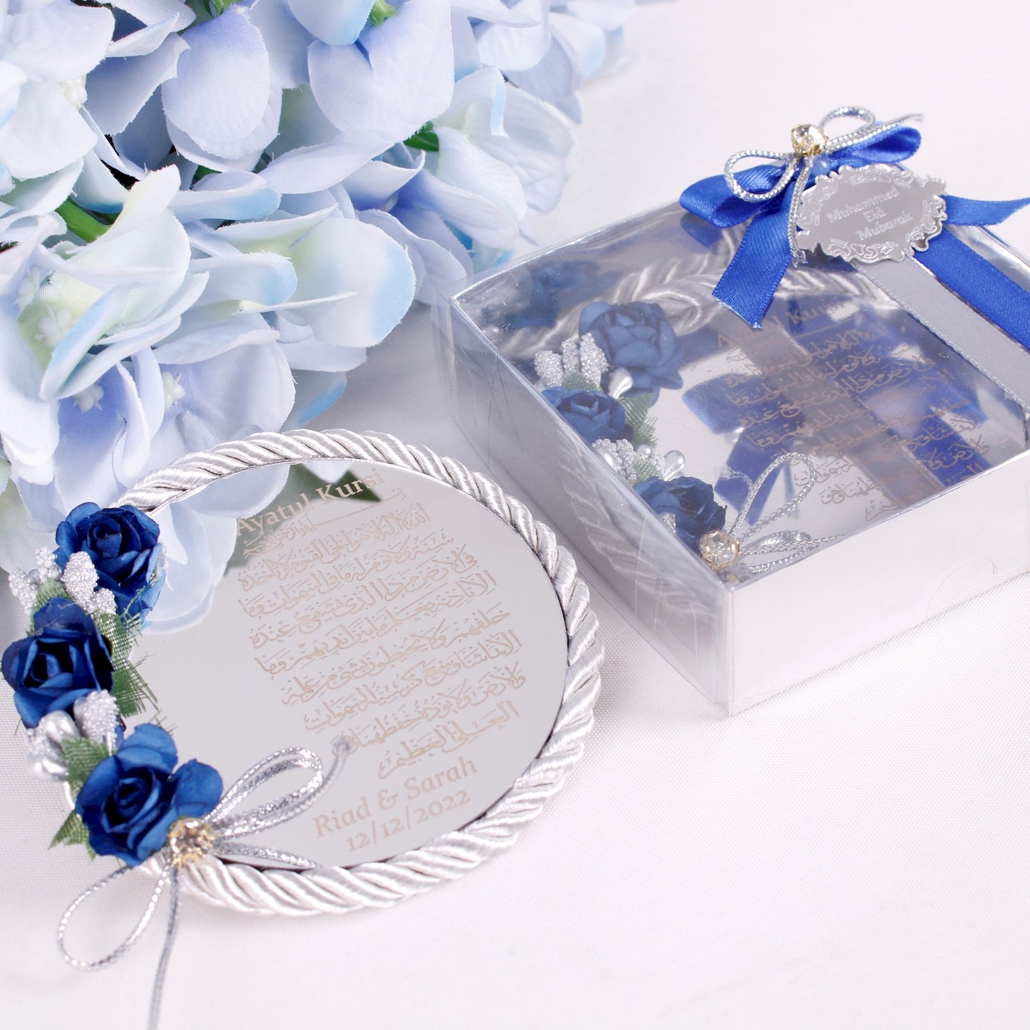Personalized Wedding Favor Ayatul Kursi Magnet Silver Mirror Rope - Islamic Elite Favors is a handmade gift shop offering a wide variety of unique and personalized gifts for all occasions. Whether you're looking for the perfect Ramadan, Eid, Hajj, wedding gift or something special for a birthday, baby shower or anniversary, we have something for everyone. High quality, made with love.