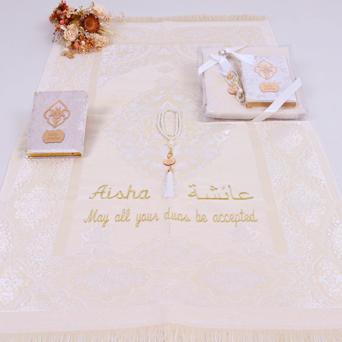 Personalized Travel Prayer Mat Quran Tasbeeh Islamic Muslim Gift Set - Islamic Elite Favors is a handmade gift shop offering a wide variety of unique and personalized gifts for all occasions. Whether you're looking for the perfect Ramadan, Eid, Hajj, wedding gift or something special for a birthday, baby shower or anniversary, we have something for everyone. High quality, made with love.