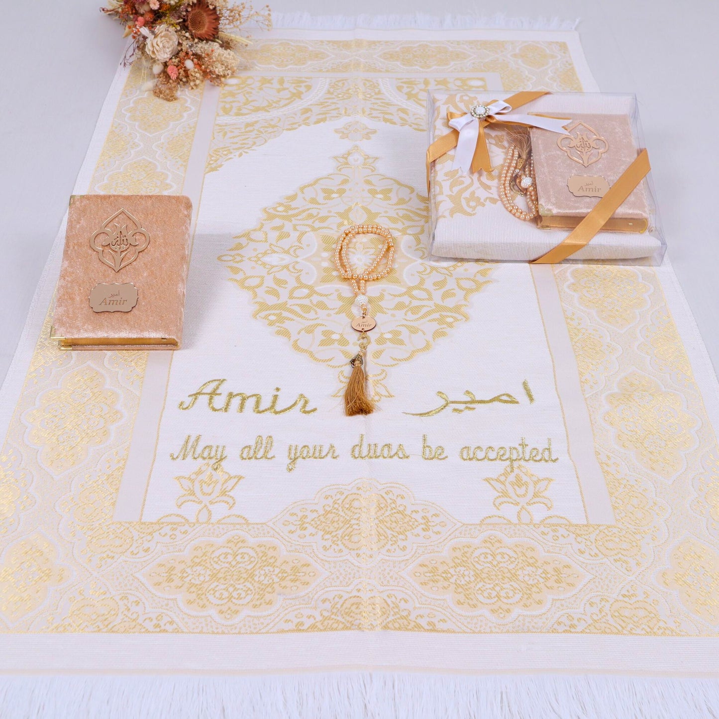 Personalized Travel Prayer Mat Quran Tasbeeh Islamic Muslim Gift Set - Islamic Elite Favors is a handmade gift shop offering a wide variety of unique and personalized gifts for all occasions. Whether you're looking for the perfect Ramadan, Eid, Hajj, wedding gift or something special for a birthday, baby shower or anniversary, we have something for everyone. High quality, made with love.