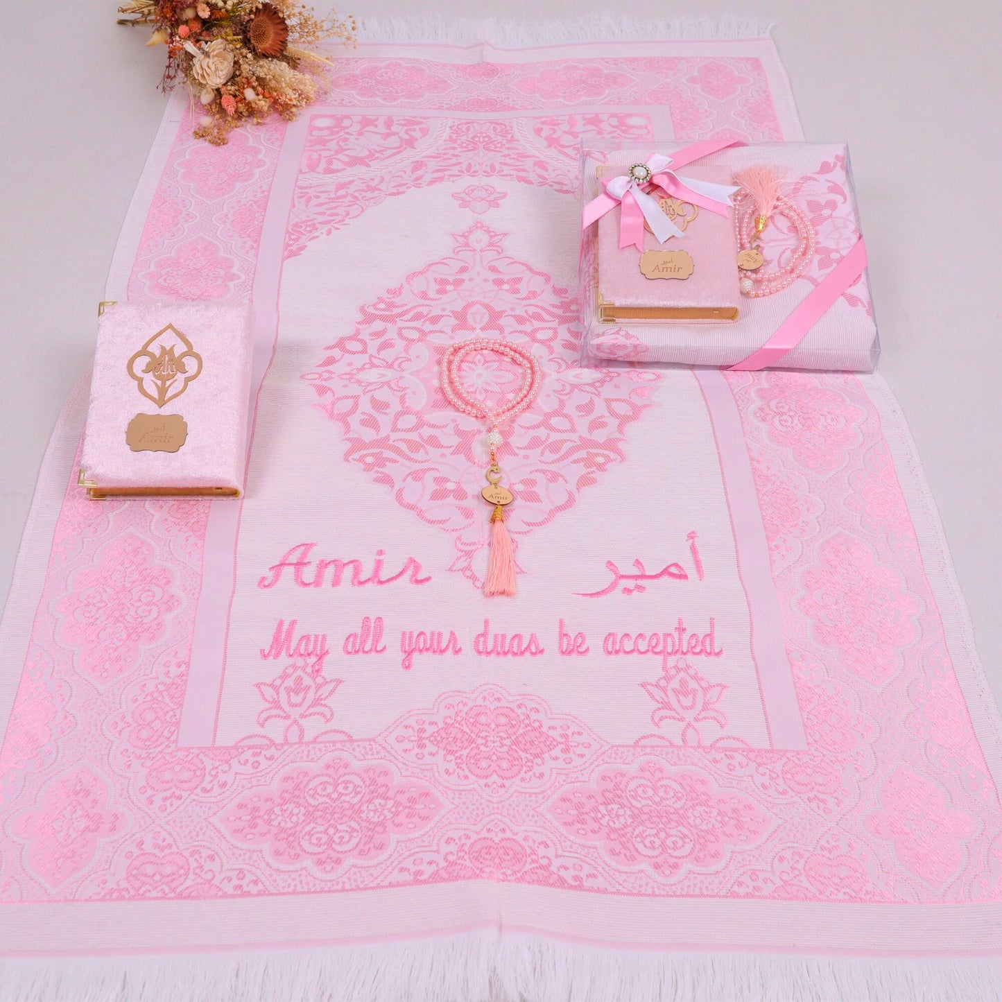 Personalized Travel Prayer Mat Quran Tasbeeh Islamic Muslim Gift Set - Islamic Elite Favors is a handmade gift shop offering a wide variety of unique and personalized gifts for all occasions. Whether you're looking for the perfect Ramadan, Eid, Hajj, wedding gift or something special for a birthday, baby shower or anniversary, we have something for everyone. High quality, made with love.