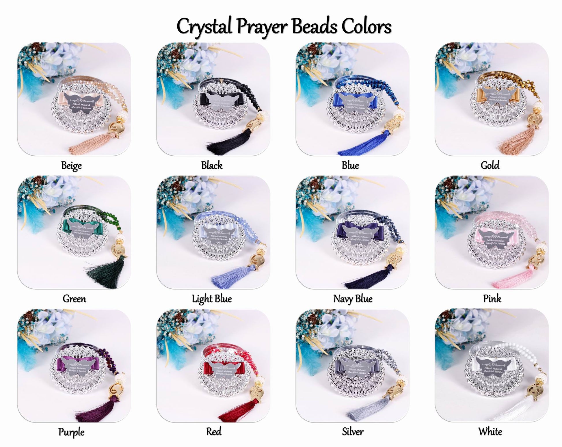 Personalized Crystal Prayer Beads Tasbeeh Masbaha Favors, Ramadan Eid Wedding Nikkah Islamic Gift - Islamic Elite Favors is a handmade gift shop offering a wide variety of unique and personalized gifts for all occasions. Whether you're looking for the perfect Ramadan, Eid, Hajj, wedding gift or something special for a birthday, baby shower or anniversary, we have something for everyone. High quality, made with love.