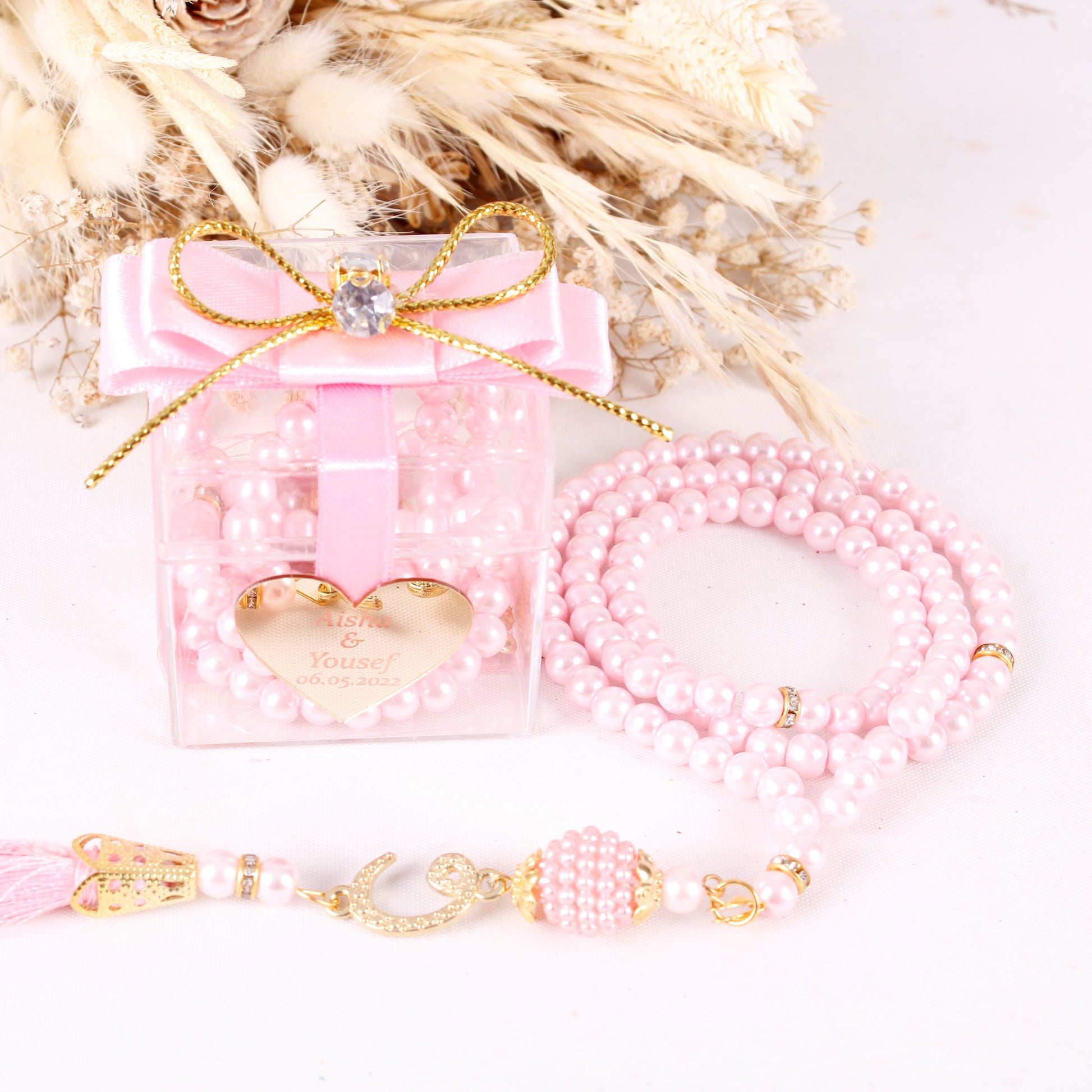 Personalized Pearl Tasbeeh Masbaha Prayer Beads Favors, Wedding Gifts - Islamic Elite Favors is a handmade gift shop offering a wide variety of unique and personalized gifts for all occasions. Whether you're looking for the perfect Ramadan, Eid, Hajj, wedding gift or something special for a birthday, baby shower or anniversary, we have something for everyone. High quality, made with love.