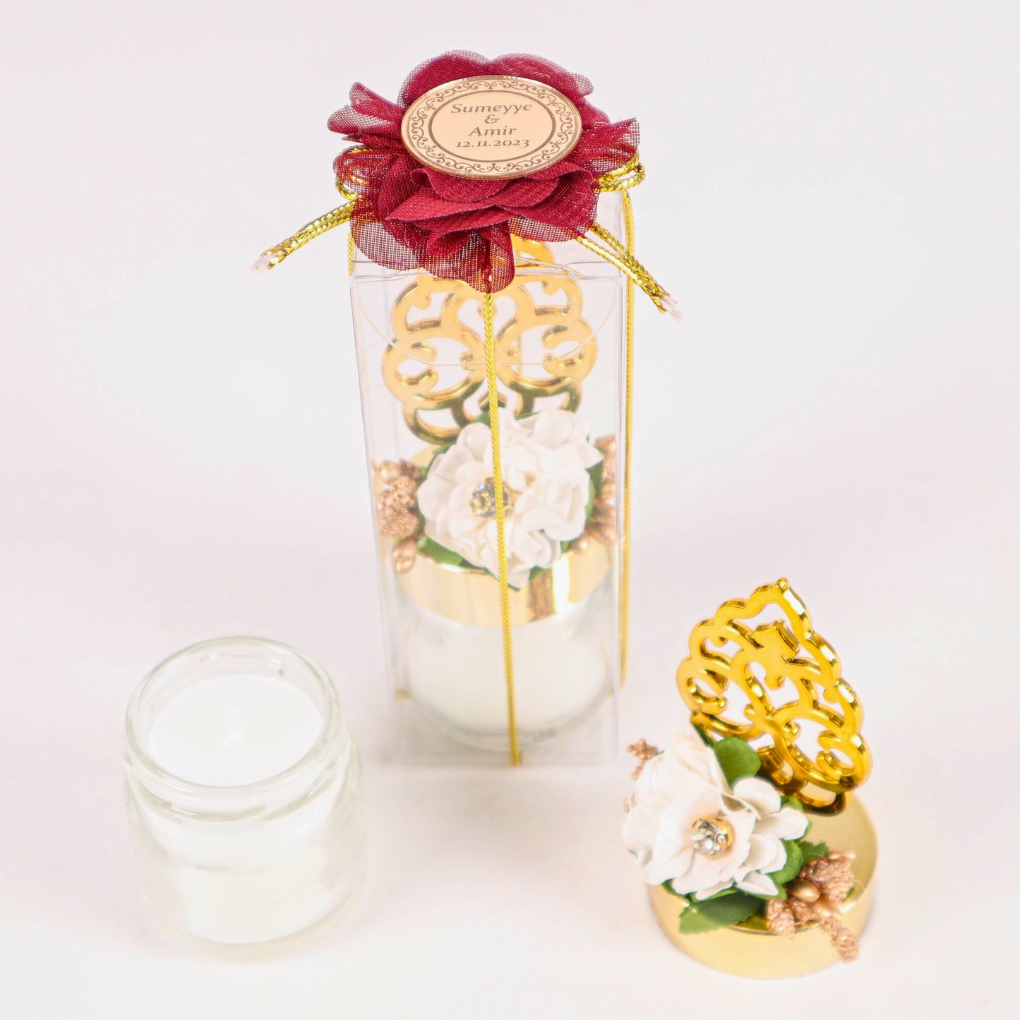 Personalized Wedding Favor Glass Candle Holder Rose with Plexi Theme - Islamic Elite Favors is a handmade gift shop offering a wide variety of unique and personalized gifts for all occasions. Whether you're looking for the perfect Ramadan, Eid, Hajj, wedding gift or something special for a birthday, baby shower or anniversary, we have something for everyone. High quality, made with love.