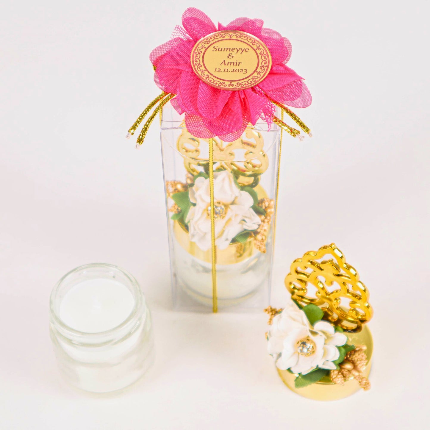 Personalized Wedding Favor Glass Candle Holder Rose with Plexi Theme - Islamic Elite Favors is a handmade gift shop offering a wide variety of unique and personalized gifts for all occasions. Whether you're looking for the perfect Ramadan, Eid, Hajj, wedding gift or something special for a birthday, baby shower or anniversary, we have something for everyone. High quality, made with love.