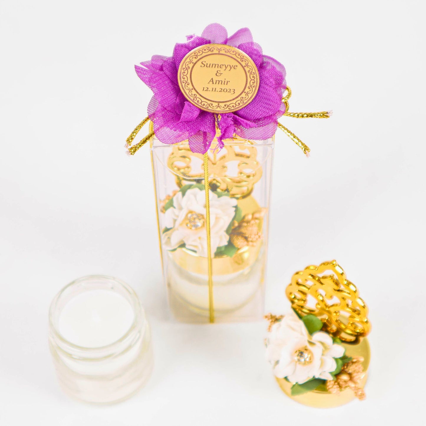 Personalized Wedding Favor Glass Candle Holder Rose with Plexi Theme - Islamic Elite Favors is a handmade gift shop offering a wide variety of unique and personalized gifts for all occasions. Whether you're looking for the perfect Ramadan, Eid, Hajj, wedding gift or something special for a birthday, baby shower or anniversary, we have something for everyone. High quality, made with love.