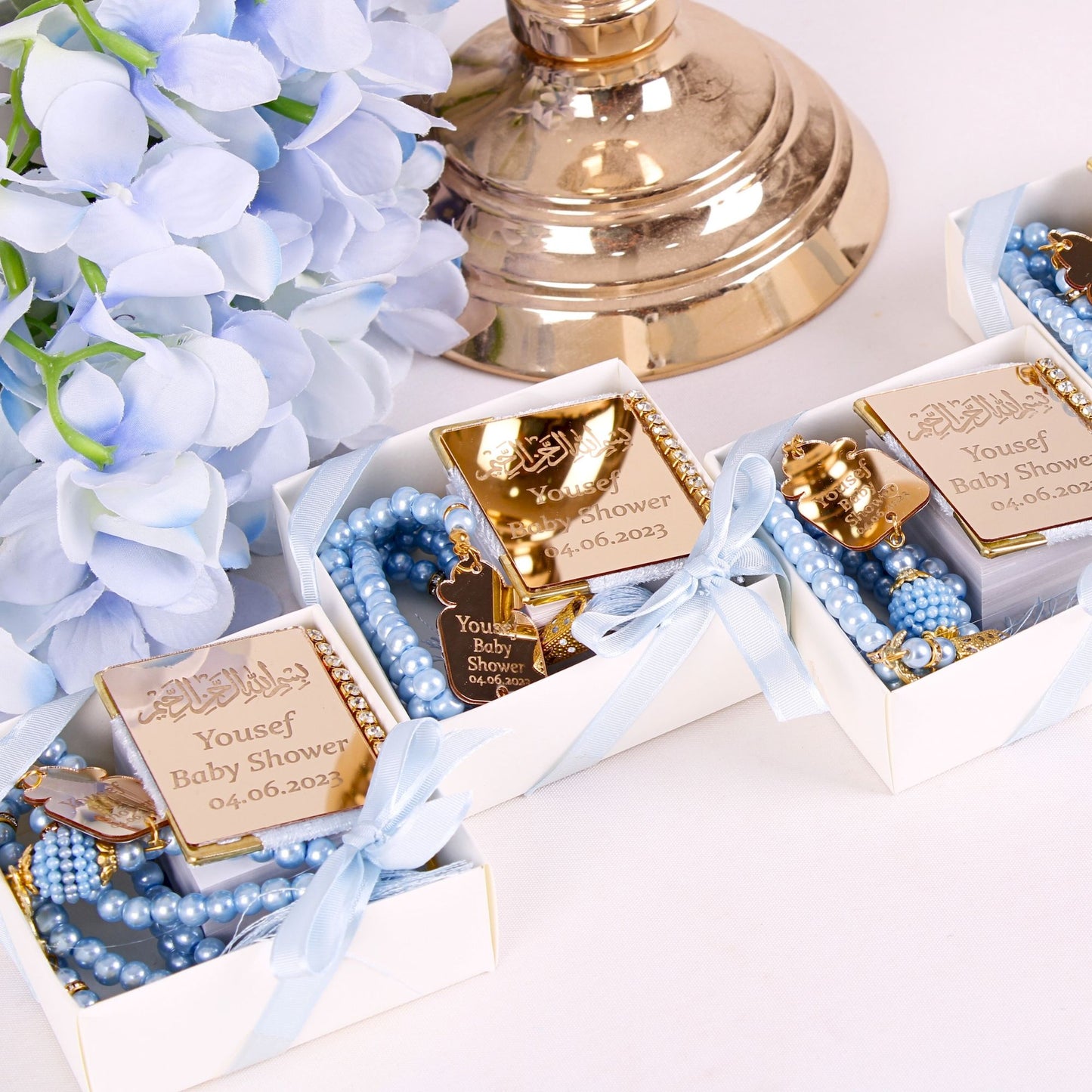 Personalized Mini Quran Pearl Prayer Beads Baby Shower Favor for Boys - Islamic Elite Favors is a handmade gift shop offering a wide variety of unique and personalized gifts for all occasions. Whether you're looking for the perfect Ramadan, Eid, Hajj, wedding gift or something special for a birthday, baby shower or anniversary, we have something for everyone. High quality, made with love.