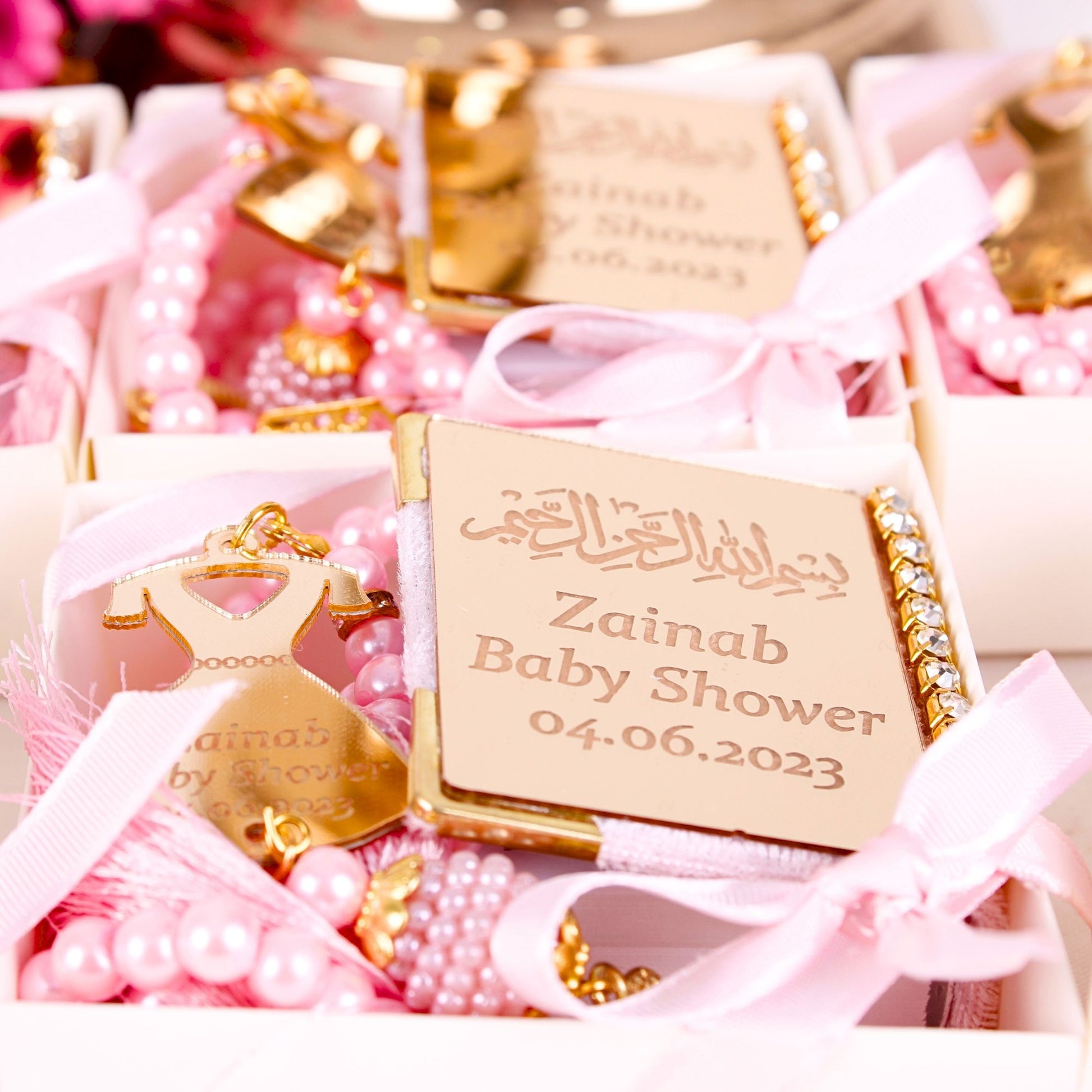 Personalized Mini Quran Pearl Prayer Beads Baby Shower Favor for Girls - Islamic Elite Favors is a handmade gift shop offering a wide variety of unique and personalized gifts for all occasions. Whether you're looking for the perfect Ramadan, Eid, Hajj, wedding gift or something special for a birthday, baby shower or anniversary, we have something for everyone. High quality, made with love.