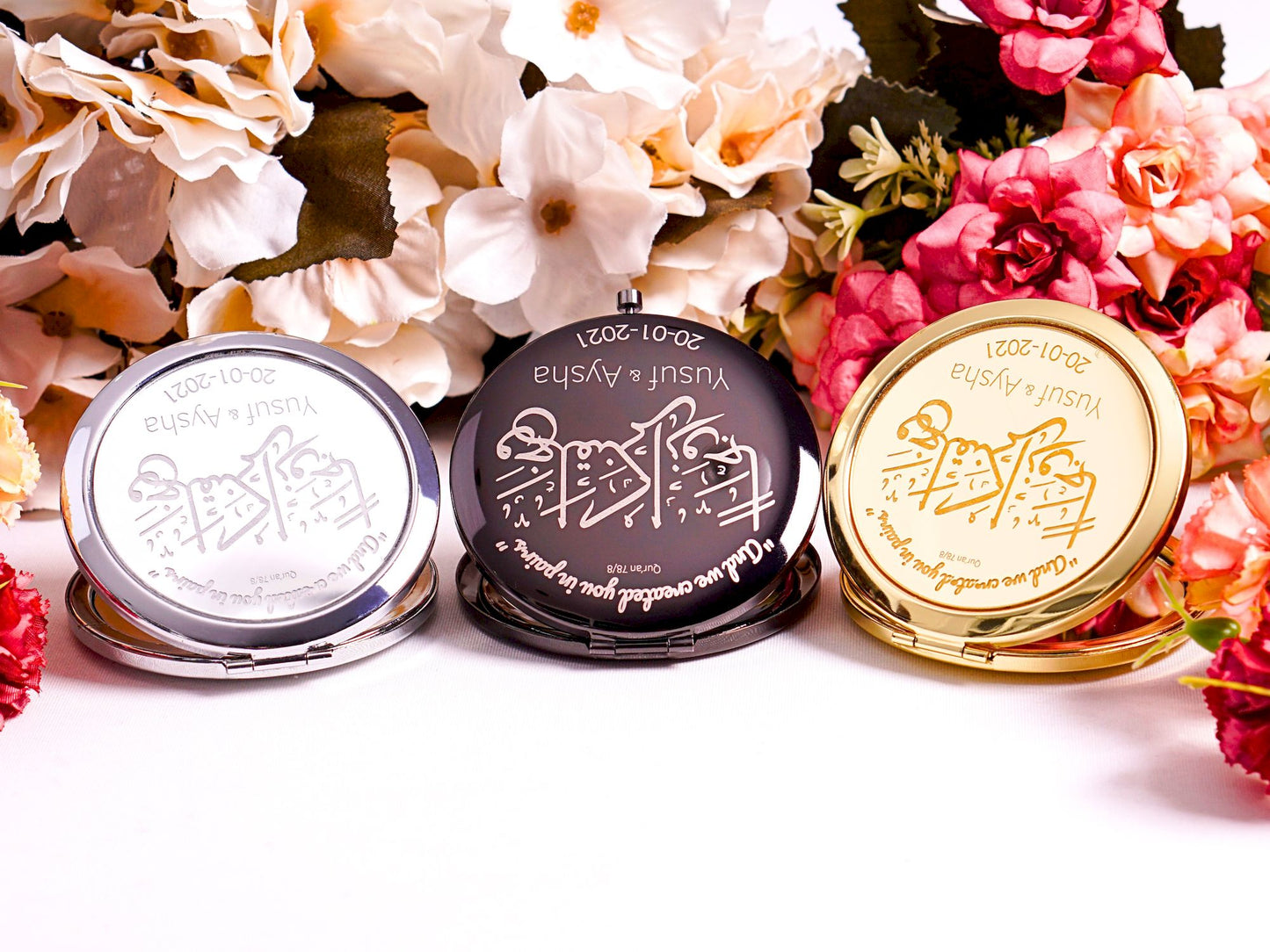 Personalized Wedding Favor Black Mini Makeup Mirror in Gift Box - Islamic Elite Favors is a handmade gift shop offering a wide variety of unique and personalized gifts for all occasions. Whether you're looking for the perfect Ramadan, Eid, Hajj, wedding gift or something special for a birthday, baby shower or anniversary, we have something for everyone. High quality, made with love.