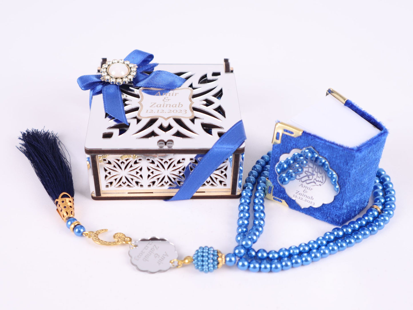 Personalized Mini Quran Prayer Bead Wooden Box with Silver Acrylic Set - Islamic Elite Favors is a handmade gift shop offering a wide variety of unique and personalized gifts for all occasions. Whether you're looking for the perfect Ramadan, Eid, Hajj, wedding gift or something special for a birthday, baby shower or anniversary, we have something for everyone. High quality, made with love.