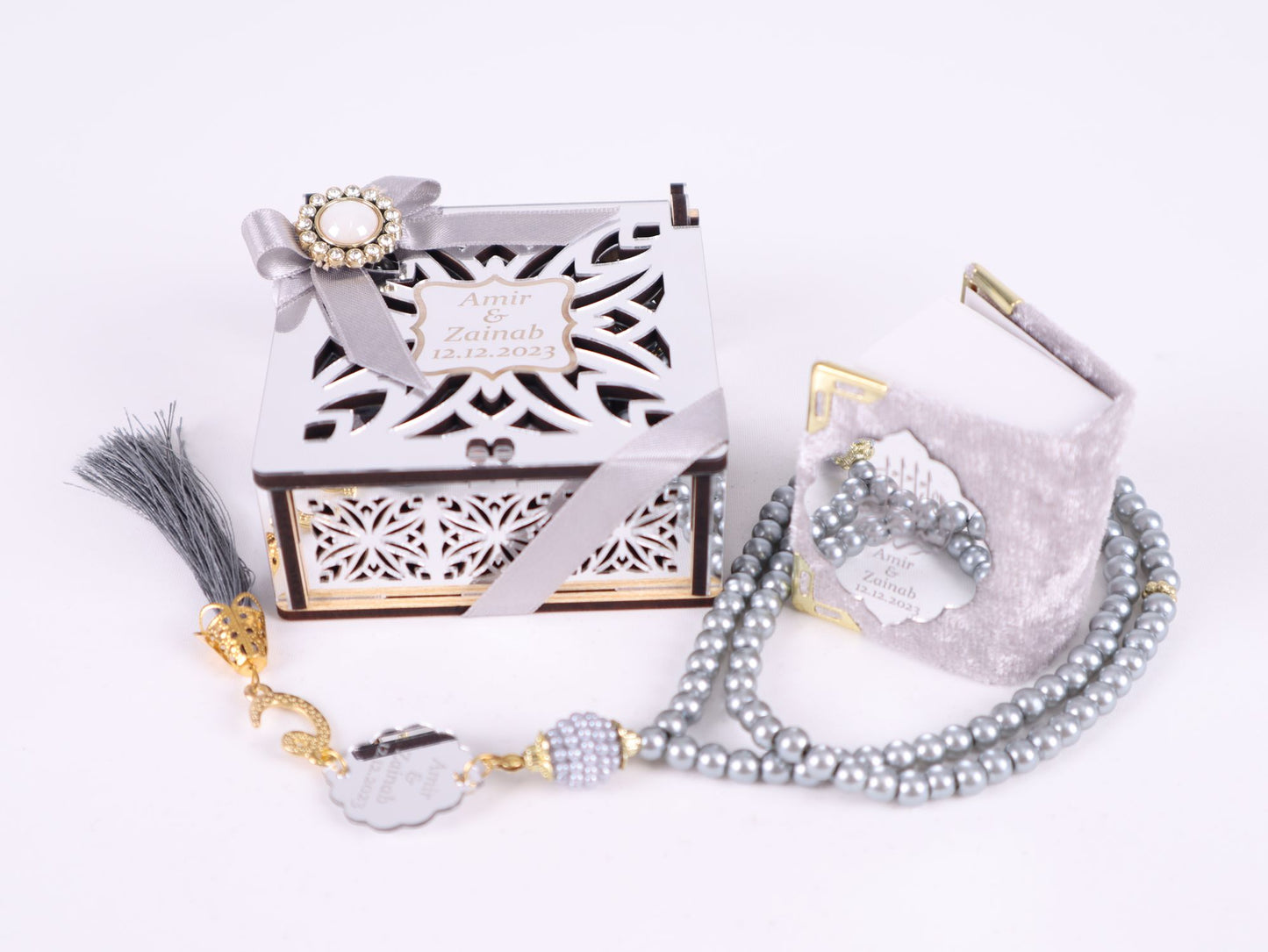 Personalized Mini Quran Prayer Bead Wooden Box with Silver Acrylic Set - Islamic Elite Favors is a handmade gift shop offering a wide variety of unique and personalized gifts for all occasions. Whether you're looking for the perfect Ramadan, Eid, Hajj, wedding gift or something special for a birthday, baby shower or anniversary, we have something for everyone. High quality, made with love.