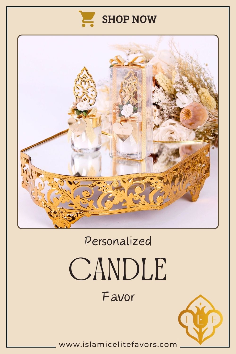 Personalized Wedding Favor Glass Candle Holder Gold Theme Flowered - Islamic Elite Favors is a handmade gift shop offering a wide variety of unique and personalized gifts for all occasions. Whether you're looking for the perfect Ramadan, Eid, Hajj, wedding gift or something special for a birthday, baby shower or anniversary, we have something for everyone. High quality, made with love.