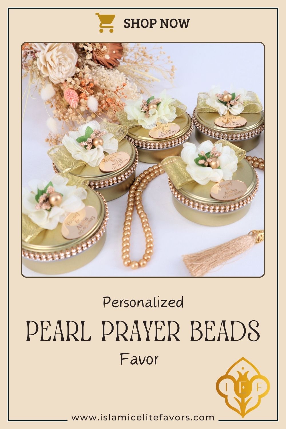 Personalized Pearl Prayer Beads in Metal Box Islamic Wedding Favors - Islamic Elite Favors is a handmade gift shop offering a wide variety of unique and personalized gifts for all occasions. Whether you're looking for the perfect Ramadan, Eid, Hajj, wedding gift or something special for a birthday, baby shower or anniversary, we have something for everyone. High quality, made with love.