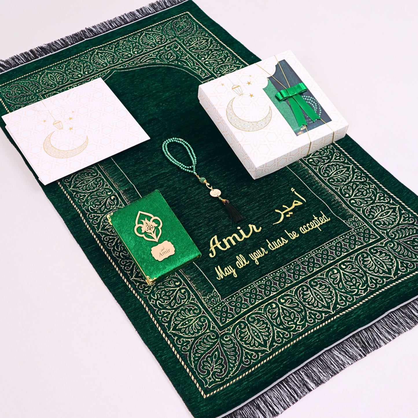 Personalized Taffeta Prayer Mat Quran Tasbeeh Islamic Muslim Gift Set - Islamic Elite Favors is a handmade gift shop offering a wide variety of unique and personalized gifts for all occasions. Whether you're looking for the perfect Ramadan, Eid, Hajj, wedding gift or something special for a birthday, baby shower or anniversary, we have something for everyone. High quality, made with love.