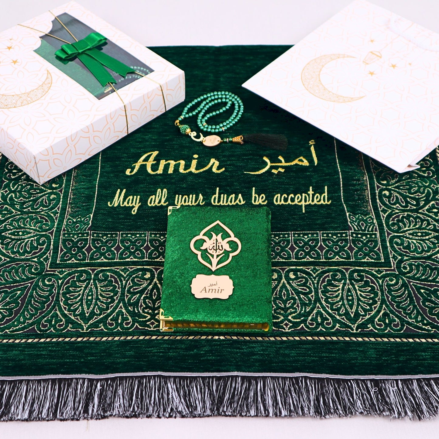 Personalized Taffeta Prayer Mat Quran Tasbeeh Islamic Muslim Gift Set - Islamic Elite Favors is a handmade gift shop offering a wide variety of unique and personalized gifts for all occasions. Whether you're looking for the perfect Ramadan, Eid, Hajj, wedding gift or something special for a birthday, baby shower or anniversary, we have something for everyone. High quality, made with love.
