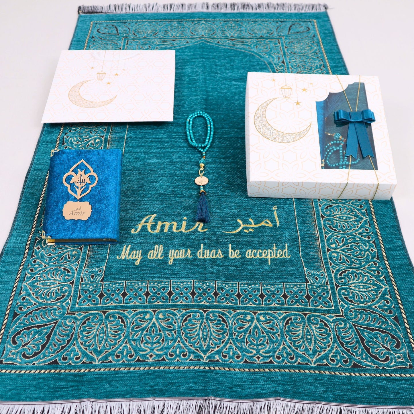 Personalized Taffeta Prayer Mat Quran Tasbeeh Islamic Muslim Gift Set - Islamic Elite Favors is a handmade gift shop offering a wide variety of unique and personalized gifts for all occasions. Whether you're looking for the perfect Ramadan, Eid, Hajj, wedding gift or something special for a birthday, baby shower or anniversary, we have something for everyone. High quality, made with love.