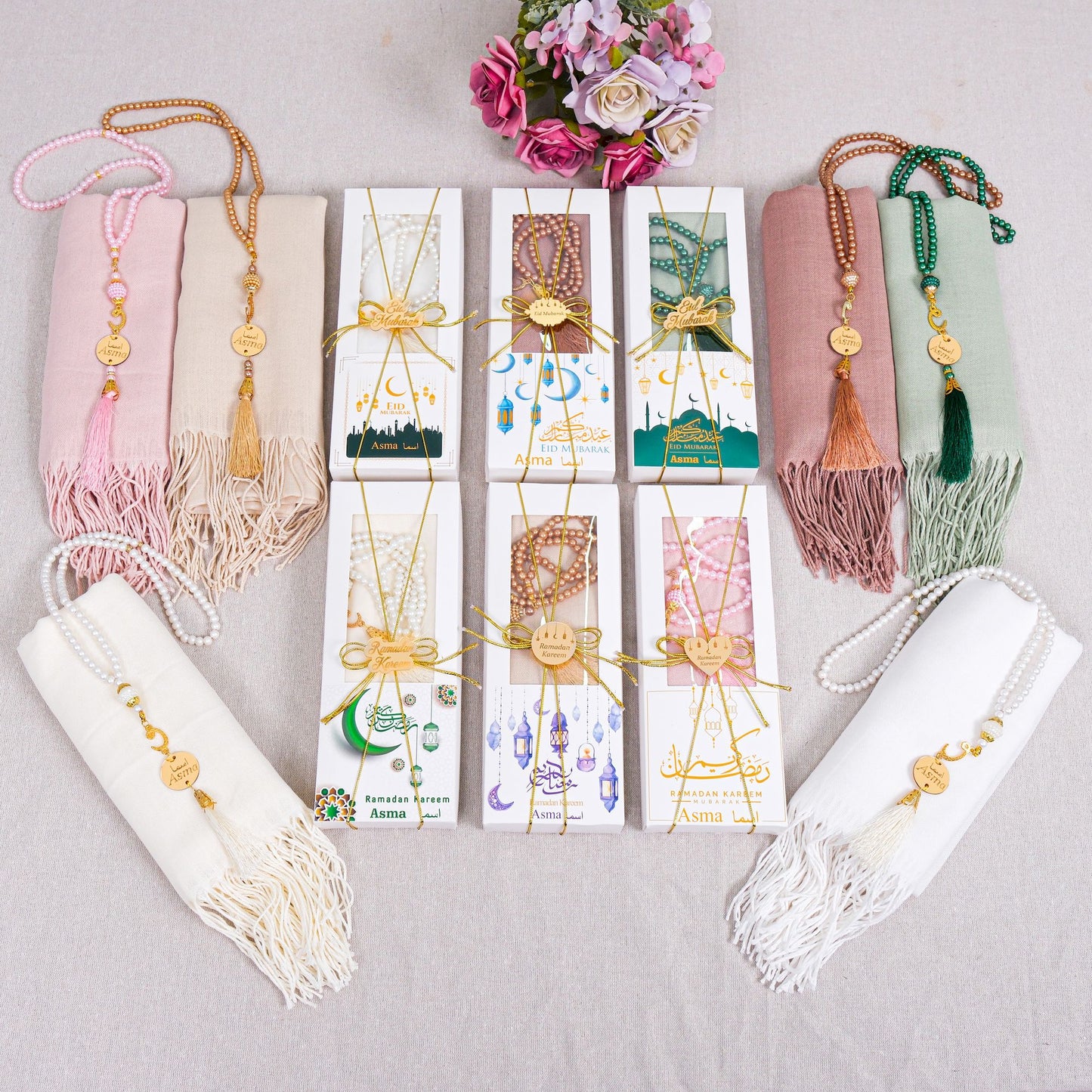 Personalized Pashmina Shawl Scarf Tasbeeh Gift Set Ramadan Eid Wedding - Islamic Elite Favors is a handmade gift shop offering a wide variety of unique and personalized gifts for all occasions. Whether you're looking for the perfect Ramadan, Eid, Hajj, wedding gift or something special for a birthday, baby shower or anniversary, we have something for everyone. High quality, made with love.
