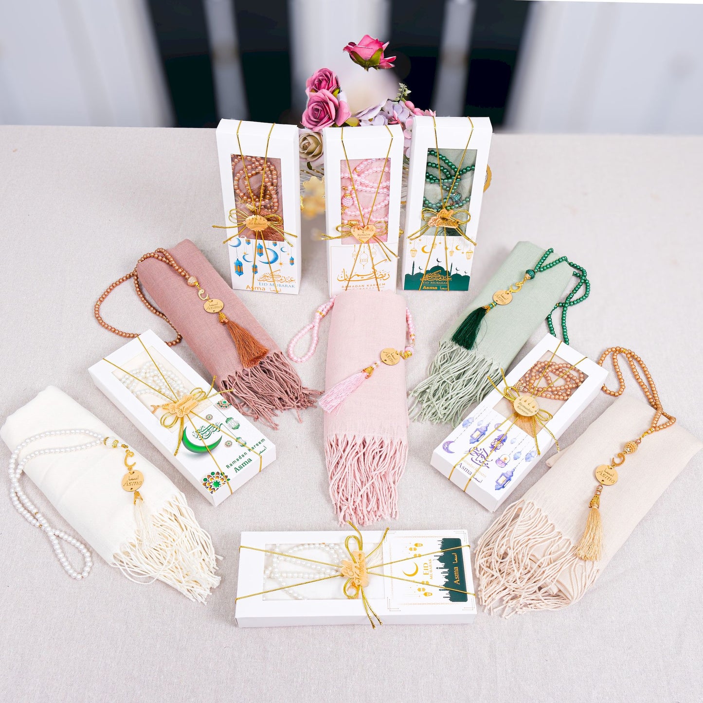 Personalized Pashmina Shawl Scarf Tasbeeh Gift Set Ramadan Eid Wedding - Islamic Elite Favors is a handmade gift shop offering a wide variety of unique and personalized gifts for all occasions. Whether you're looking for the perfect Ramadan, Eid, Hajj, wedding gift or something special for a birthday, baby shower or anniversary, we have something for everyone. High quality, made with love.