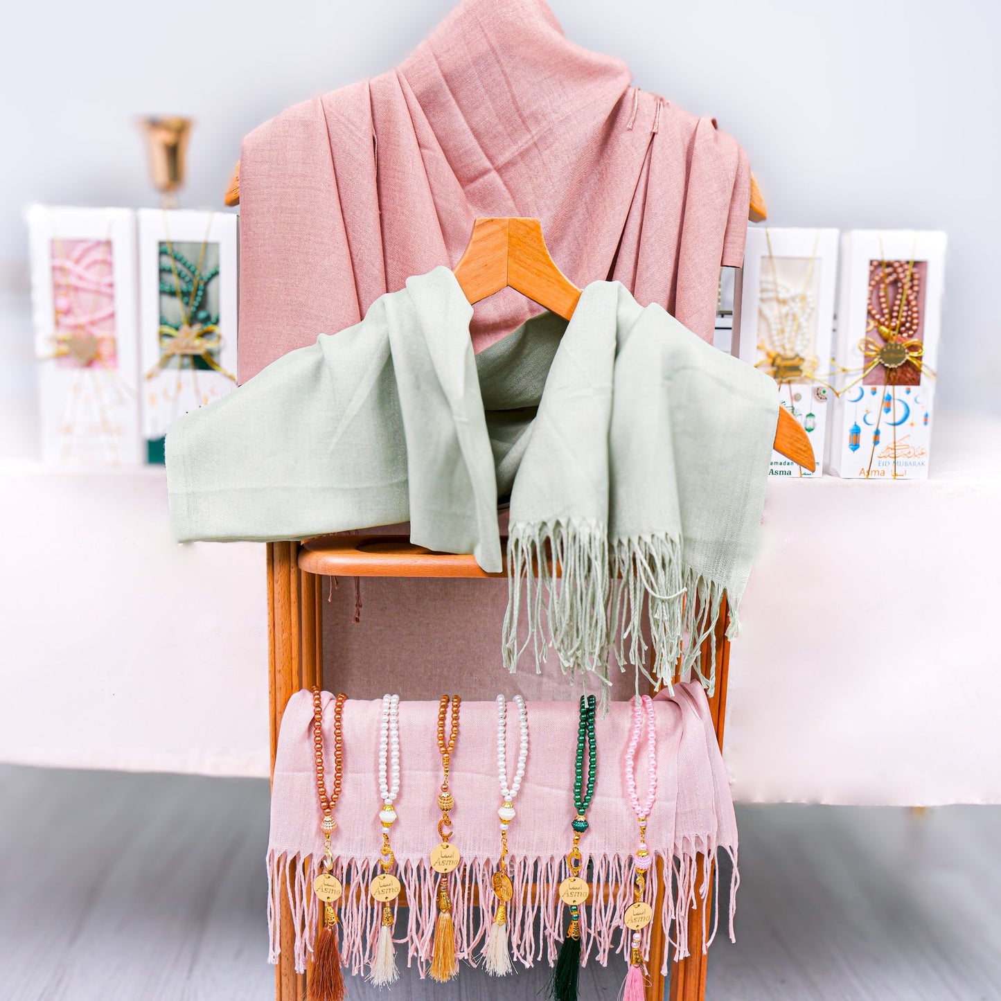 Personalized Pashmina Shawl Scarf Tasbeeh Gift Set Ramadan Eid Wedding - Islamic Elite Favors is a handmade gift shop offering a wide variety of unique and personalized gifts for all occasions. Whether you're looking for the perfect Ramadan, Eid, Hajj, wedding gift or something special for a birthday, baby shower or anniversary, we have something for everyone. High quality, made with love.