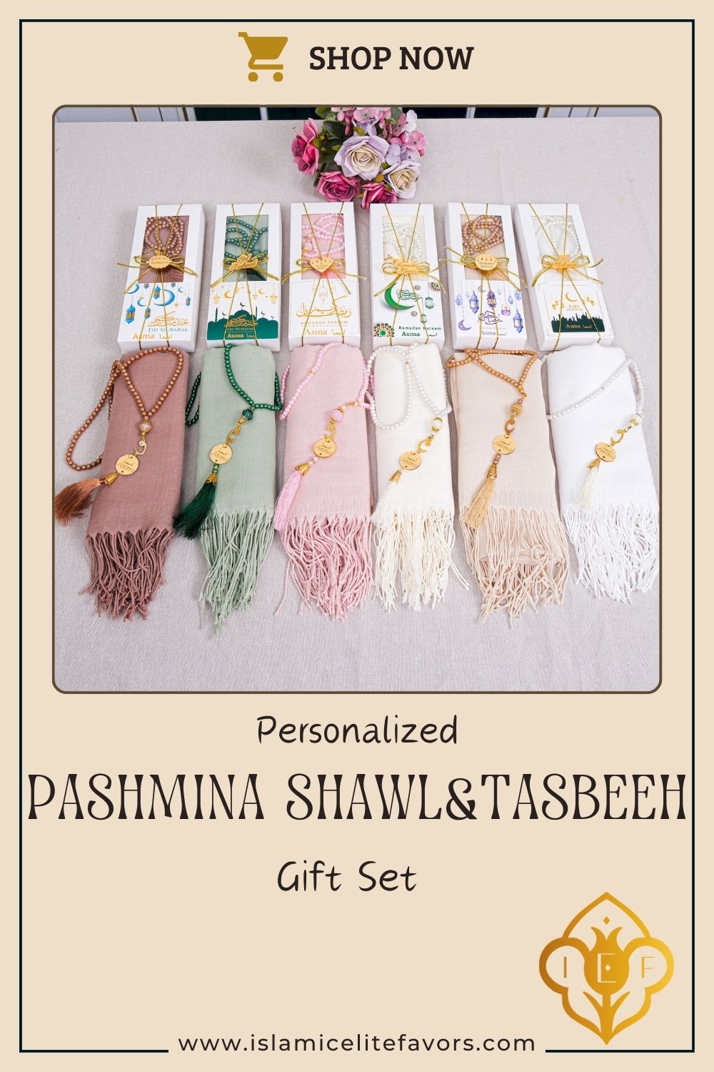 Personalized Pashmina Shawl Scarf Tasbeeh Gift Set Ramadan Eid Wedding - Islamic Elite Favors is a handmade gift shop offering a wide variety of unique and personalized gifts for all occasions. Whether you're looking for the perfect Ramadan, Eid, Hajj, wedding gift or something special for a birthday, baby shower or anniversary, we have something for everyone. High quality, made with love.