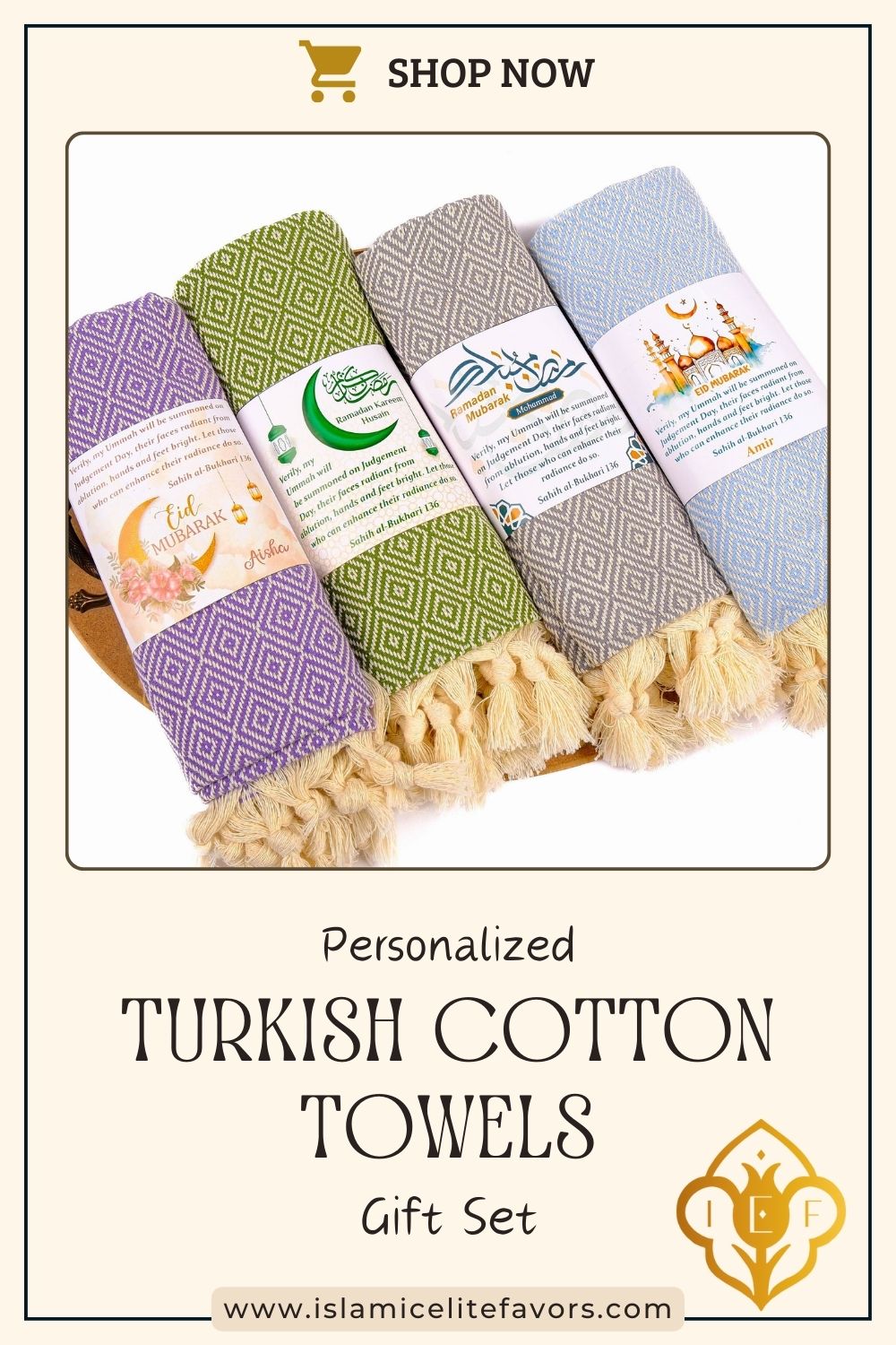Personalized Turkish Cotton Peshtemal Towels, Custom Ramadan Eid Muslim Party Favors - Islamic Elite Favors is a handmade gift shop offering a wide variety of unique and personalized gifts for all occasions. Whether you're looking for the perfect Ramadan, Eid, Hajj, wedding gift or something special for a birthday, baby shower or anniversary, we have something for everyone. High quality, made with love.