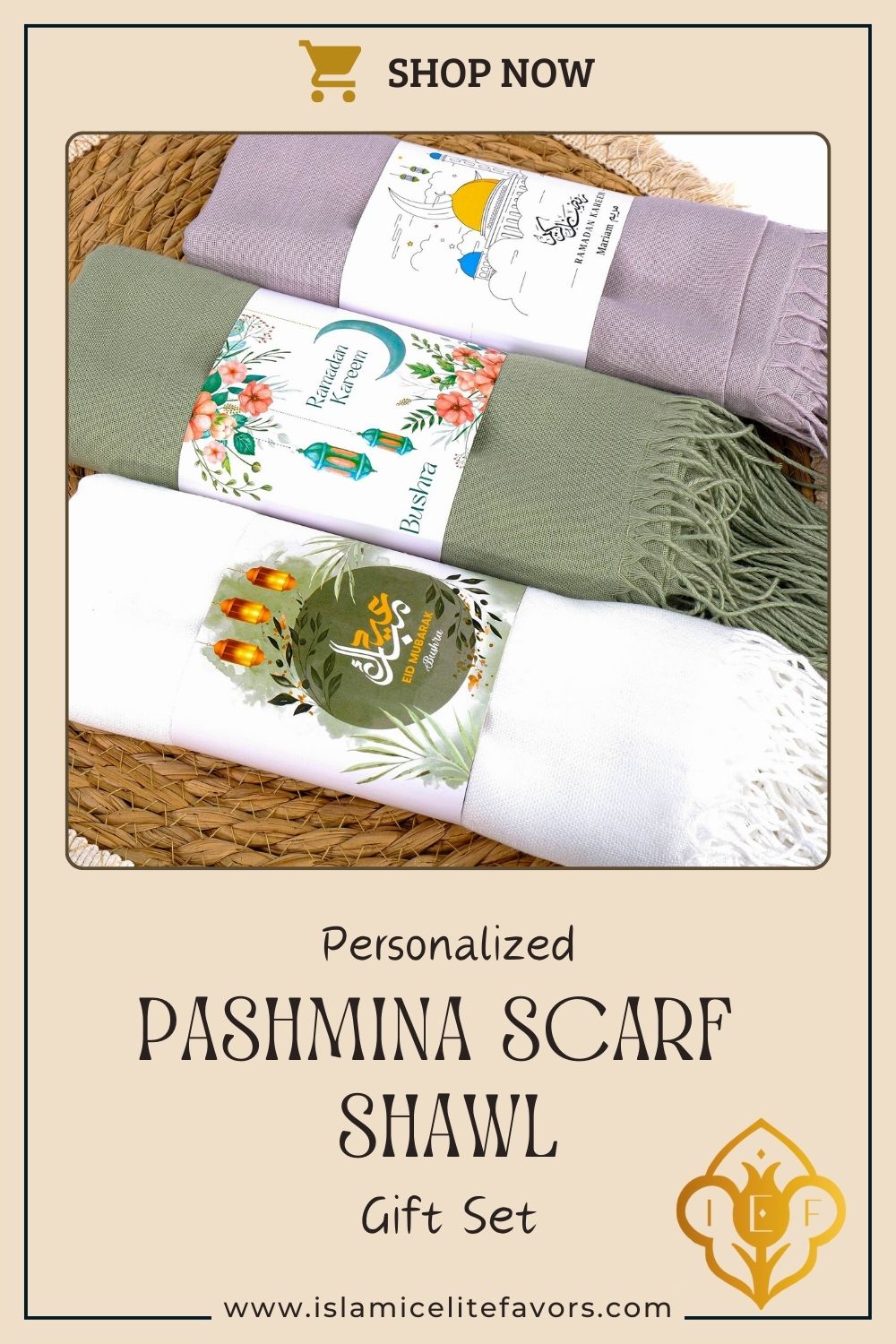 Personalized Custom Pashmina Shawl Scarf Gift, Wedding Hajj Umrah Ramadan Eid Favors - Islamic Elite Favors is a handmade gift shop offering a wide variety of unique and personalized gifts for all occasions. Whether you're looking for the perfect Ramadan, Eid, Hajj, wedding gift or something special for a birthday, baby shower or anniversary, we have something for everyone. High quality, made with love.