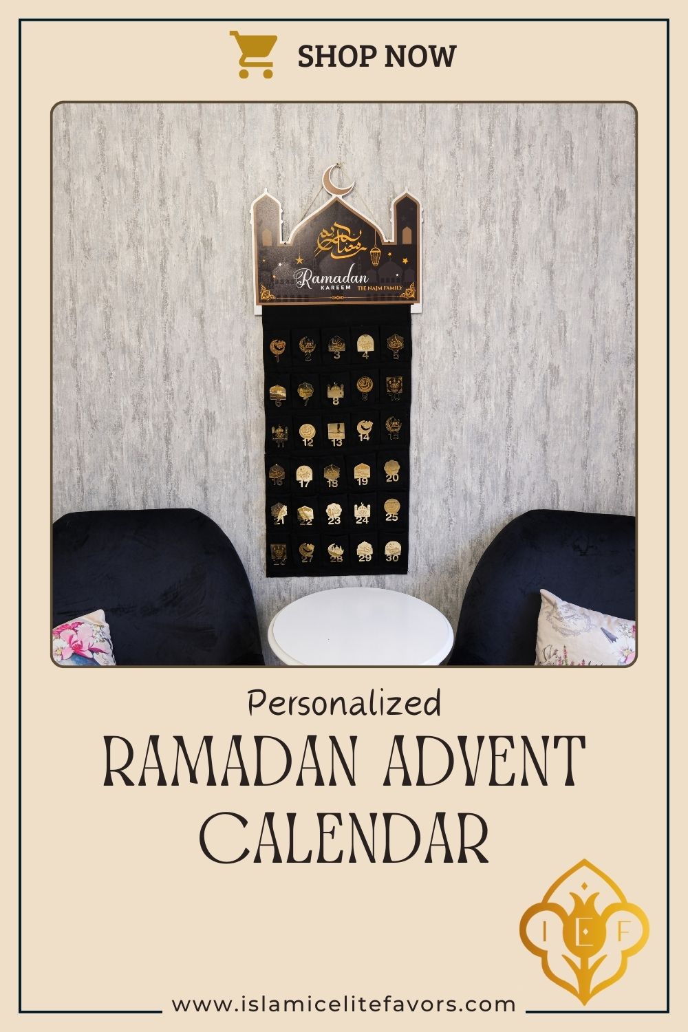 Personalized Fabric Canvas Ramadan Advent Calendar Home Decor Eid Gift - Islamic Elite Favors is a handmade gift shop offering a wide variety of unique and personalized gifts for all occasions. Whether you're looking for the perfect Ramadan, Eid, Hajj, wedding gift or something special for a birthday, baby shower or anniversary, we have something for everyone. High quality, made with love.