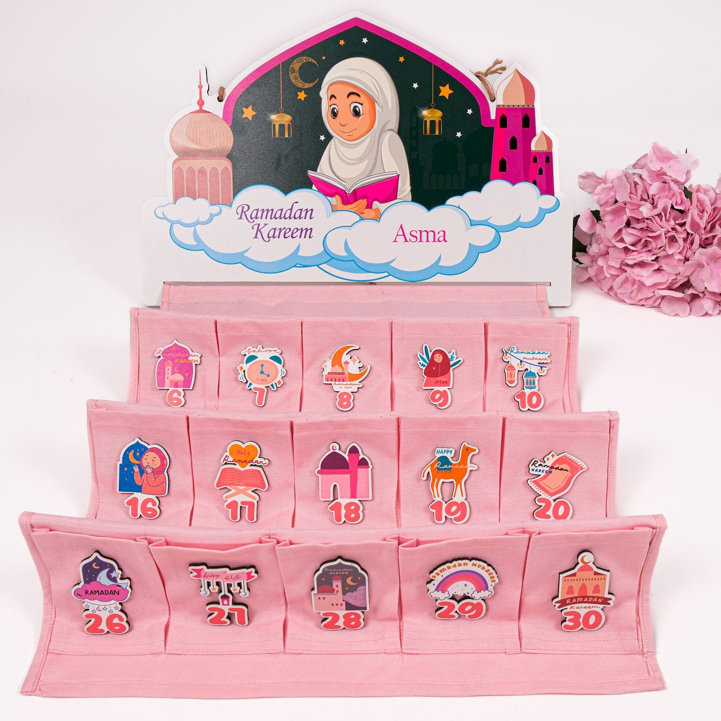 Personalized Fabric Canvas Ramadan Advent Calendar Countdown for Kids - Islamic Elite Favors is a handmade gift shop offering a wide variety of unique and personalized gifts for all occasions. Whether you're looking for the perfect Ramadan, Eid, Hajj, wedding gift or something special for a birthday, baby shower or anniversary, we have something for everyone. High quality, made with love.