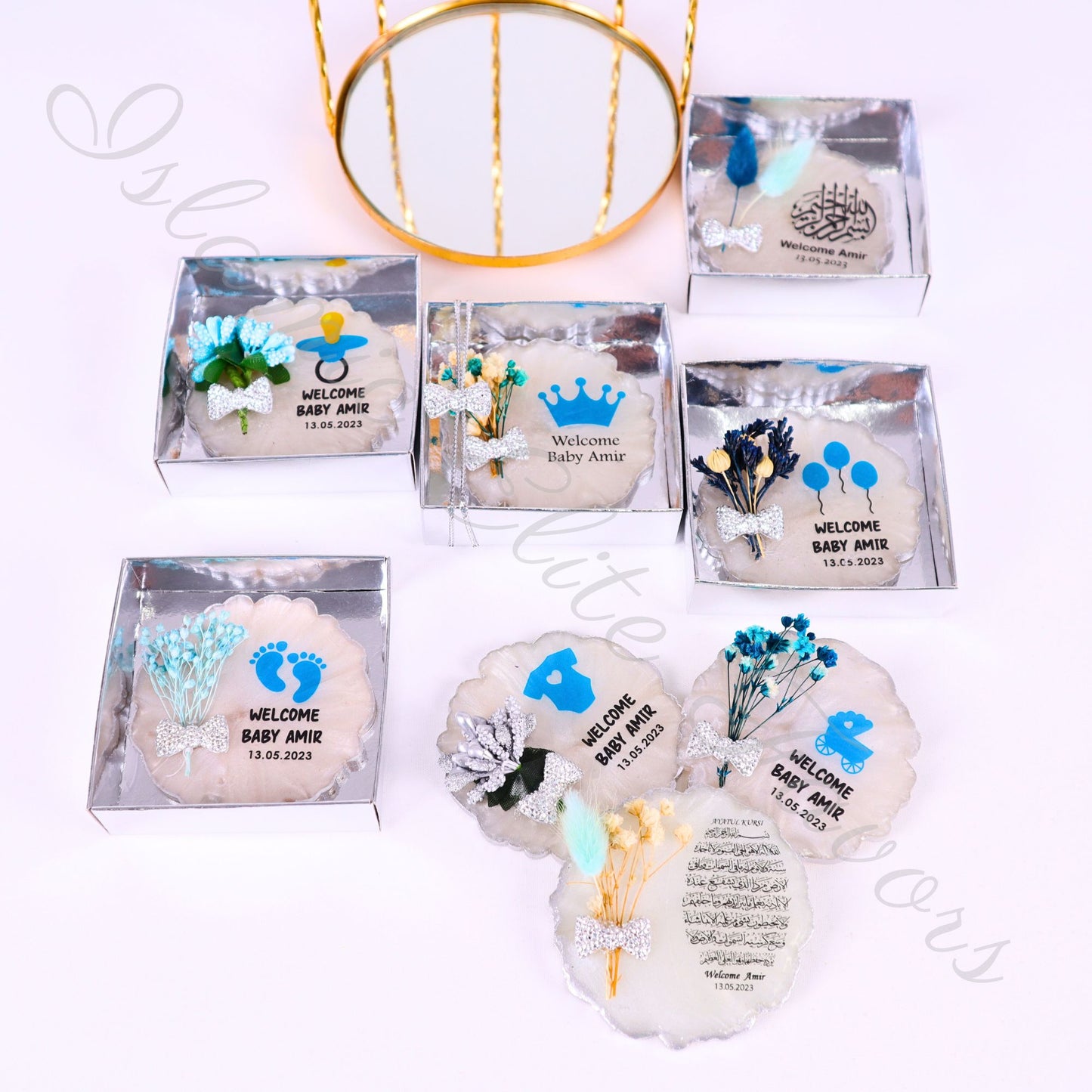 Personalized Baby Shower Favors Epoxy Magnet for Baby Boy Silver Theme - Islamic Elite Favors is a handmade gift shop offering a wide variety of unique and personalized gifts for all occasions. Whether you're looking for the perfect Ramadan, Eid, Hajj, wedding gift or something special for a birthday, baby shower or anniversary, we have something for everyone. High quality, made with love.