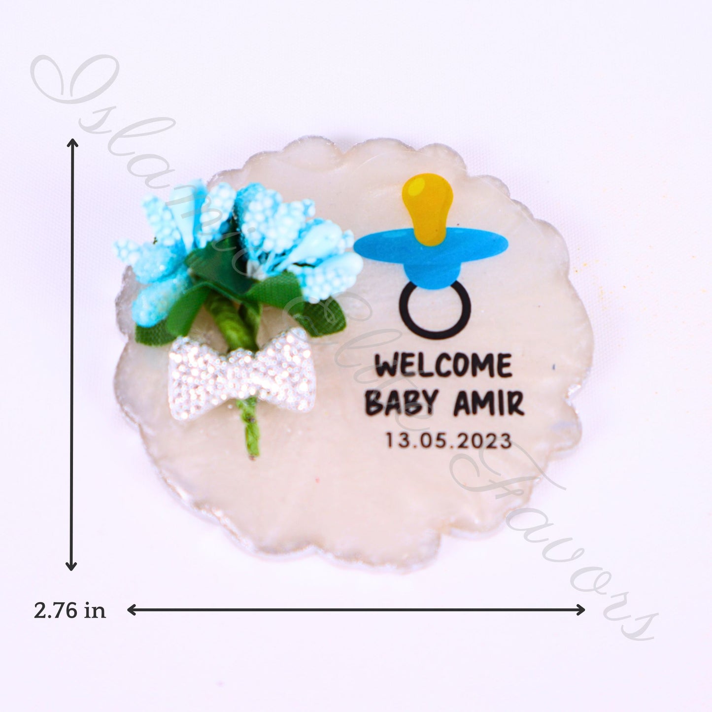 Personalized Baby Shower Favors Epoxy Magnet for Baby Boy Silver Theme - Islamic Elite Favors is a handmade gift shop offering a wide variety of unique and personalized gifts for all occasions. Whether you're looking for the perfect Ramadan, Eid, Hajj, wedding gift or something special for a birthday, baby shower or anniversary, we have something for everyone. High quality, made with love.