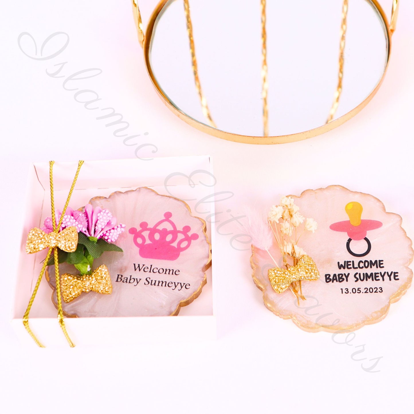 Personalized Baby Shower Favors Epoxy Magnet for Baby Girl White Theme - Islamic Elite Favors is a handmade gift shop offering a wide variety of unique and personalized gifts for all occasions. Whether you're looking for the perfect Ramadan, Eid, Hajj, wedding gift or something special for a birthday, baby shower or anniversary, we have something for everyone. High quality, made with love.