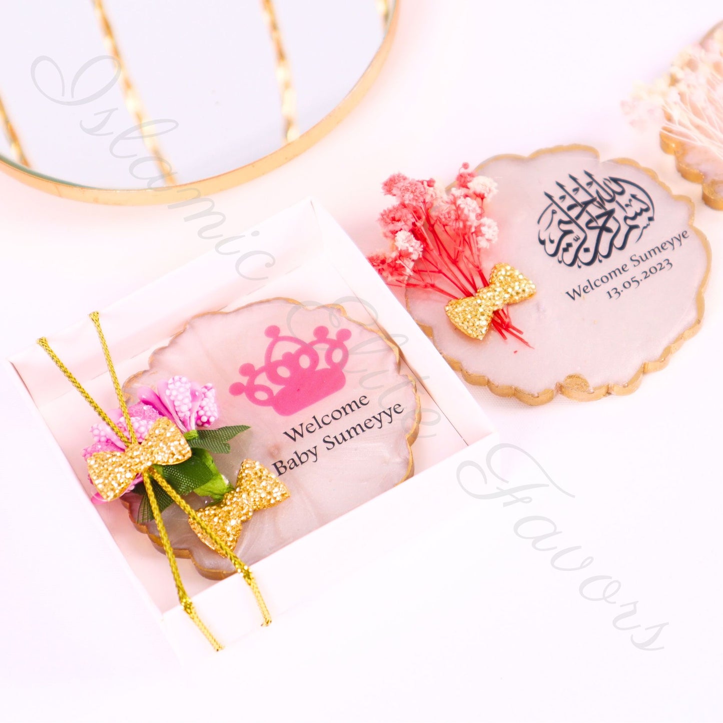 Personalized Baby Shower Favors Epoxy Magnet for Baby Girl White Theme - Islamic Elite Favors is a handmade gift shop offering a wide variety of unique and personalized gifts for all occasions. Whether you're looking for the perfect Ramadan, Eid, Hajj, wedding gift or something special for a birthday, baby shower or anniversary, we have something for everyone. High quality, made with love.
