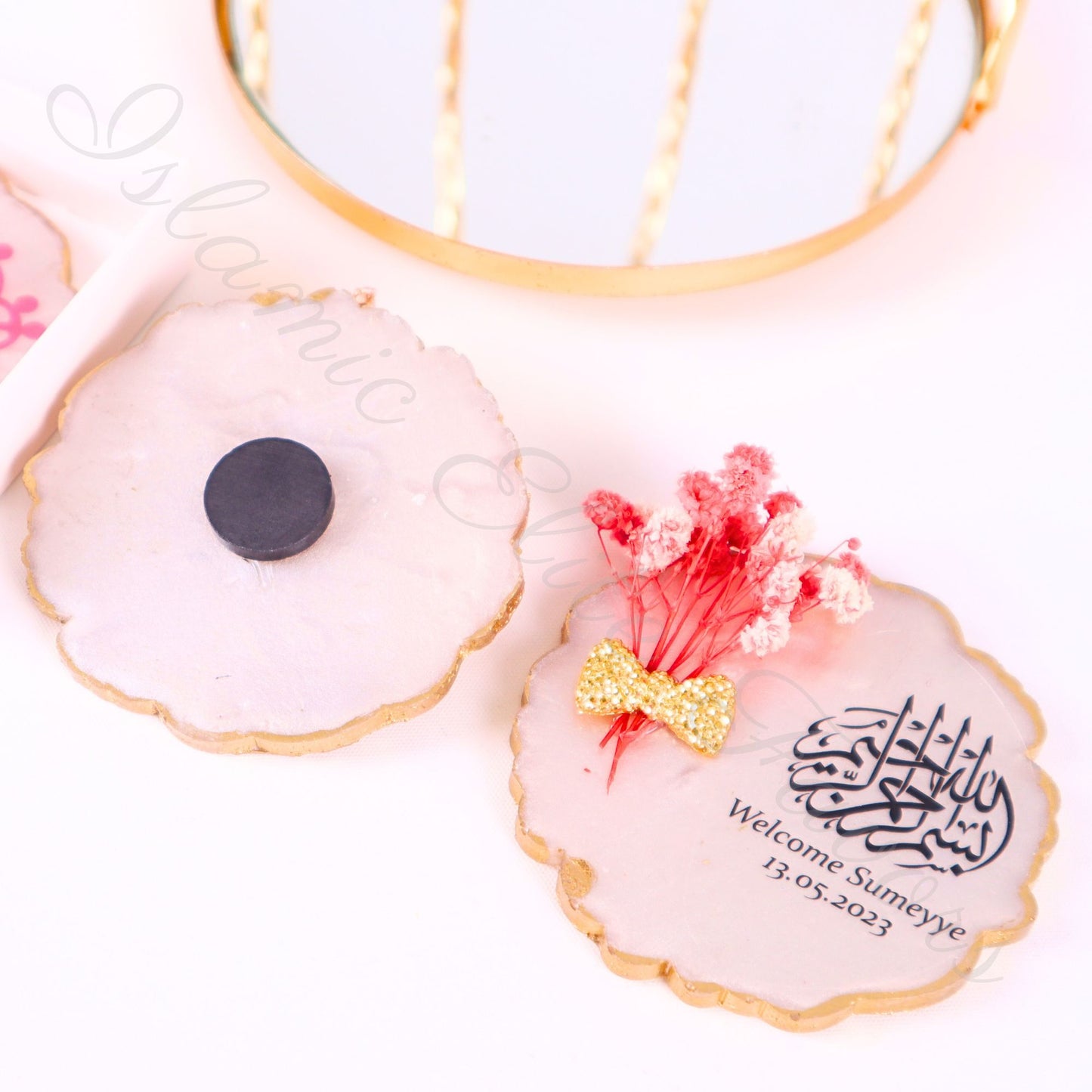 Personalized Baby Shower Favors Epoxy Magnet for Baby Girl White Theme - Islamic Elite Favors is a handmade gift shop offering a wide variety of unique and personalized gifts for all occasions. Whether you're looking for the perfect Ramadan, Eid, Hajj, wedding gift or something special for a birthday, baby shower or anniversary, we have something for everyone. High quality, made with love.
