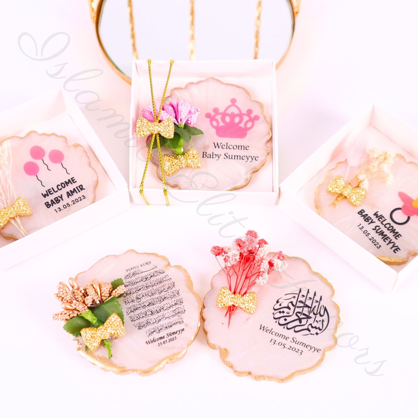 Personalized Baby Shower Favors Epoxy Magnet for Baby Girl White Theme - Islamic Elite Favors is a handmade gift shop offering a wide variety of unique and personalized gifts for all occasions. Whether you're looking for the perfect Ramadan, Eid, Hajj, wedding gift or something special for a birthday, baby shower or anniversary, we have something for everyone. High quality, made with love.