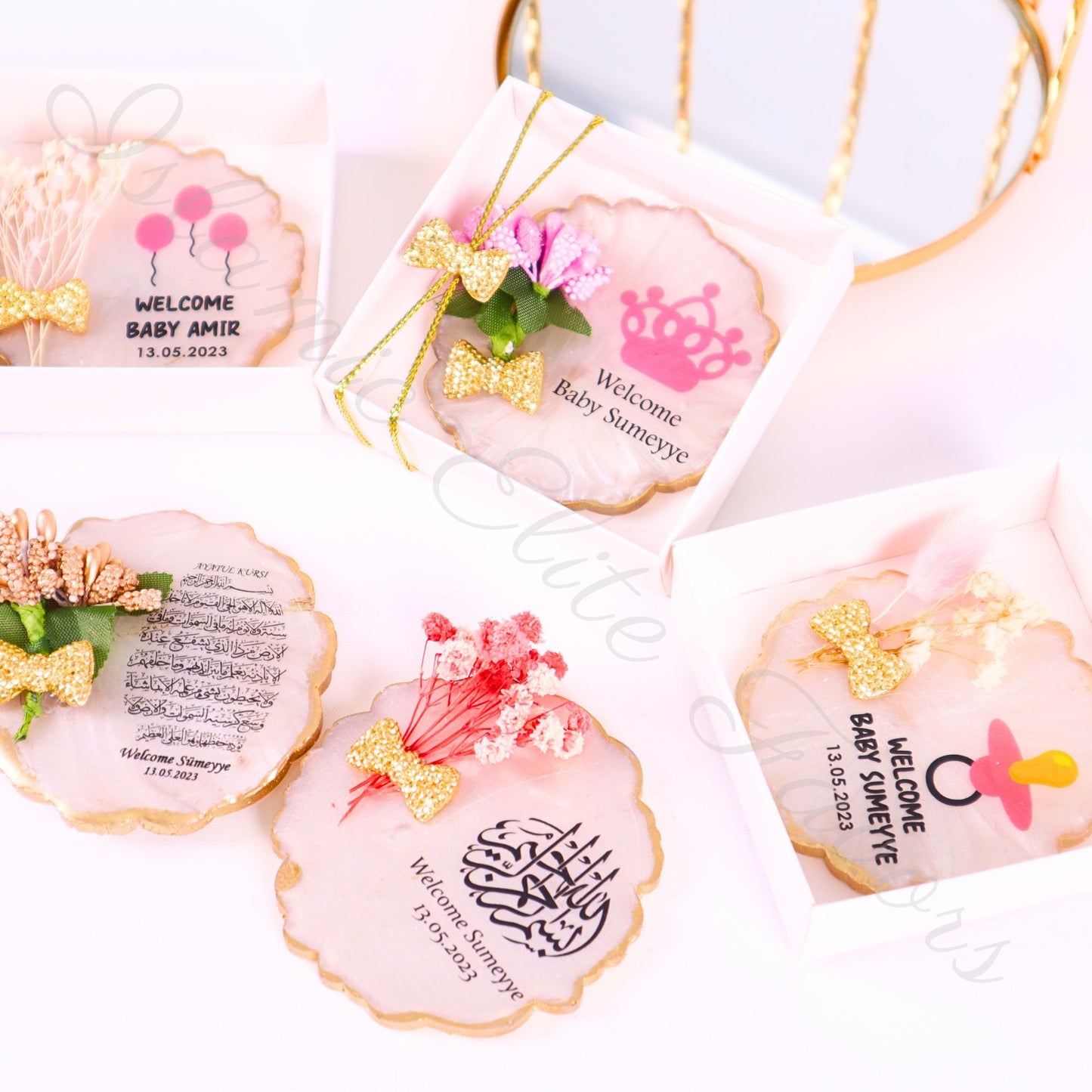 Personalized Baby Shower Favors Epoxy Magnet for Baby Girl White Theme - Islamic Elite Favors is a handmade gift shop offering a wide variety of unique and personalized gifts for all occasions. Whether you're looking for the perfect Ramadan, Eid, Hajj, wedding gift or something special for a birthday, baby shower or anniversary, we have something for everyone. High quality, made with love.