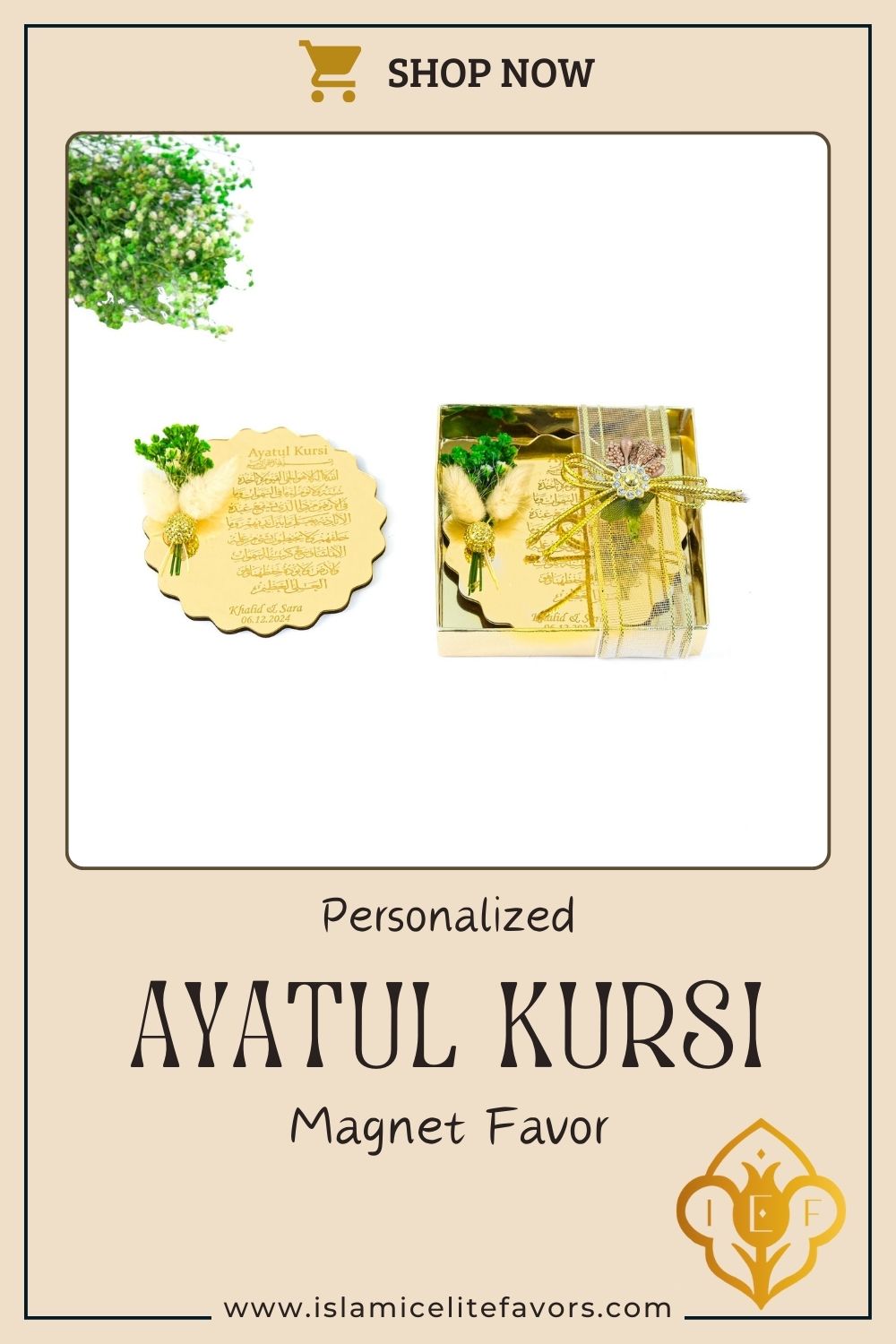 Personalized Ayatul Kursi Magnet Favor with Natural Dried Flower - Islamic Elite Favors is a handmade gift shop offering a wide variety of unique and personalized gifts for all occasions. Whether you're looking for the perfect Ramadan, Eid, Hajj, wedding gift or something special for a birthday, baby shower or anniversary, we have something for everyone. High quality, made with love.