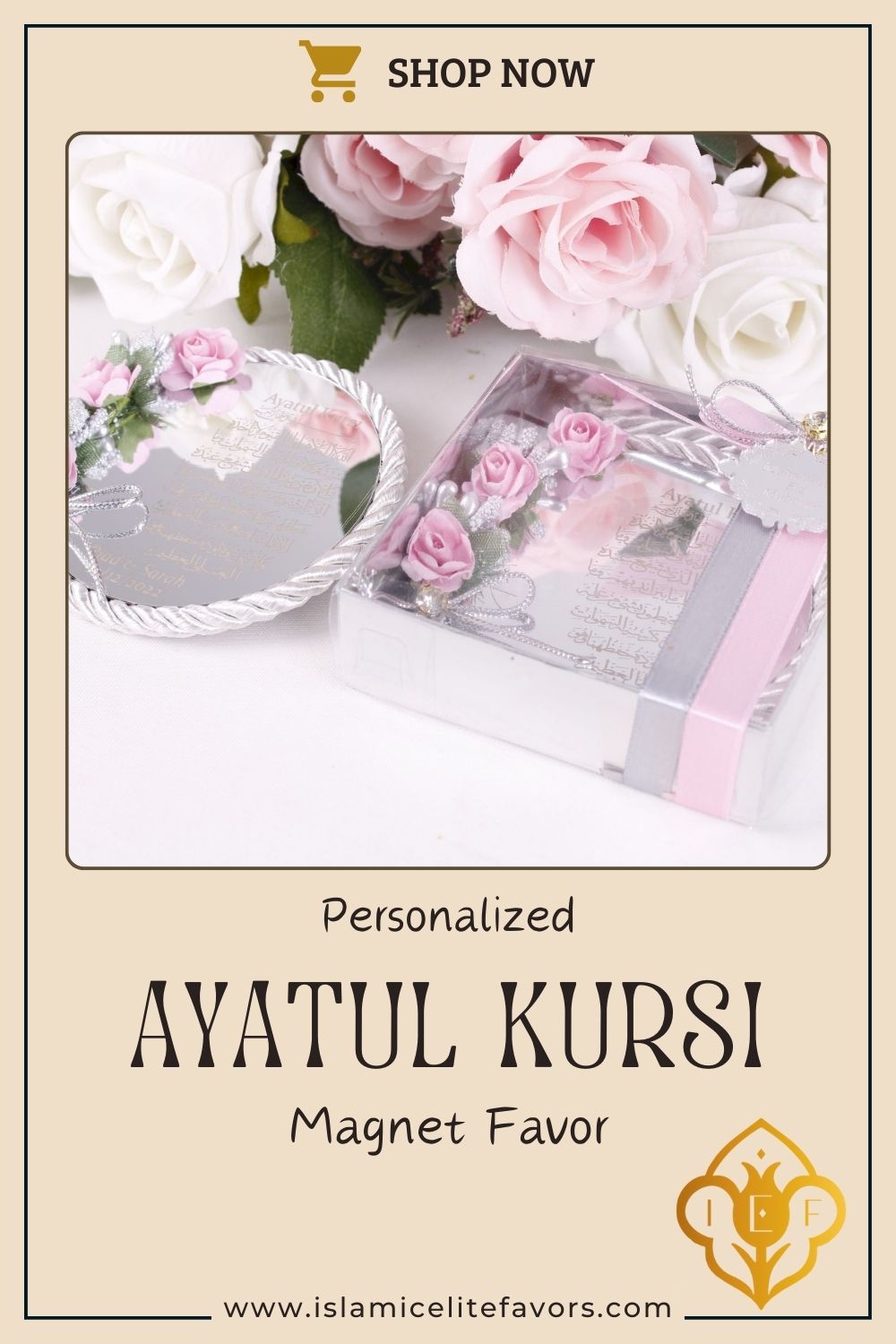 Personalized Wedding Favor Ayatul Kursi Magnet Silver Mirror Rope - Islamic Elite Favors is a handmade gift shop offering a wide variety of unique and personalized gifts for all occasions. Whether you're looking for the perfect Ramadan, Eid, Hajj, wedding gift or something special for a birthday, baby shower or anniversary, we have something for everyone. High quality, made with love.