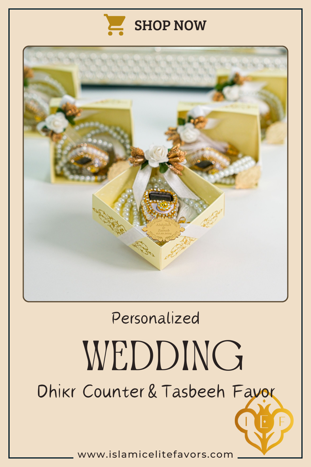 Personalized Dhikr Counter Pearl Prayer Beads Islamic Wedding Favor - Islamic Elite Favors is a handmade gift shop offering a wide variety of unique and personalized gifts for all occasions. Whether you're looking for the perfect Ramadan, Eid, Hajj, wedding gift or something special for a birthday, baby shower or anniversary, we have something for everyone. High quality, made with love.