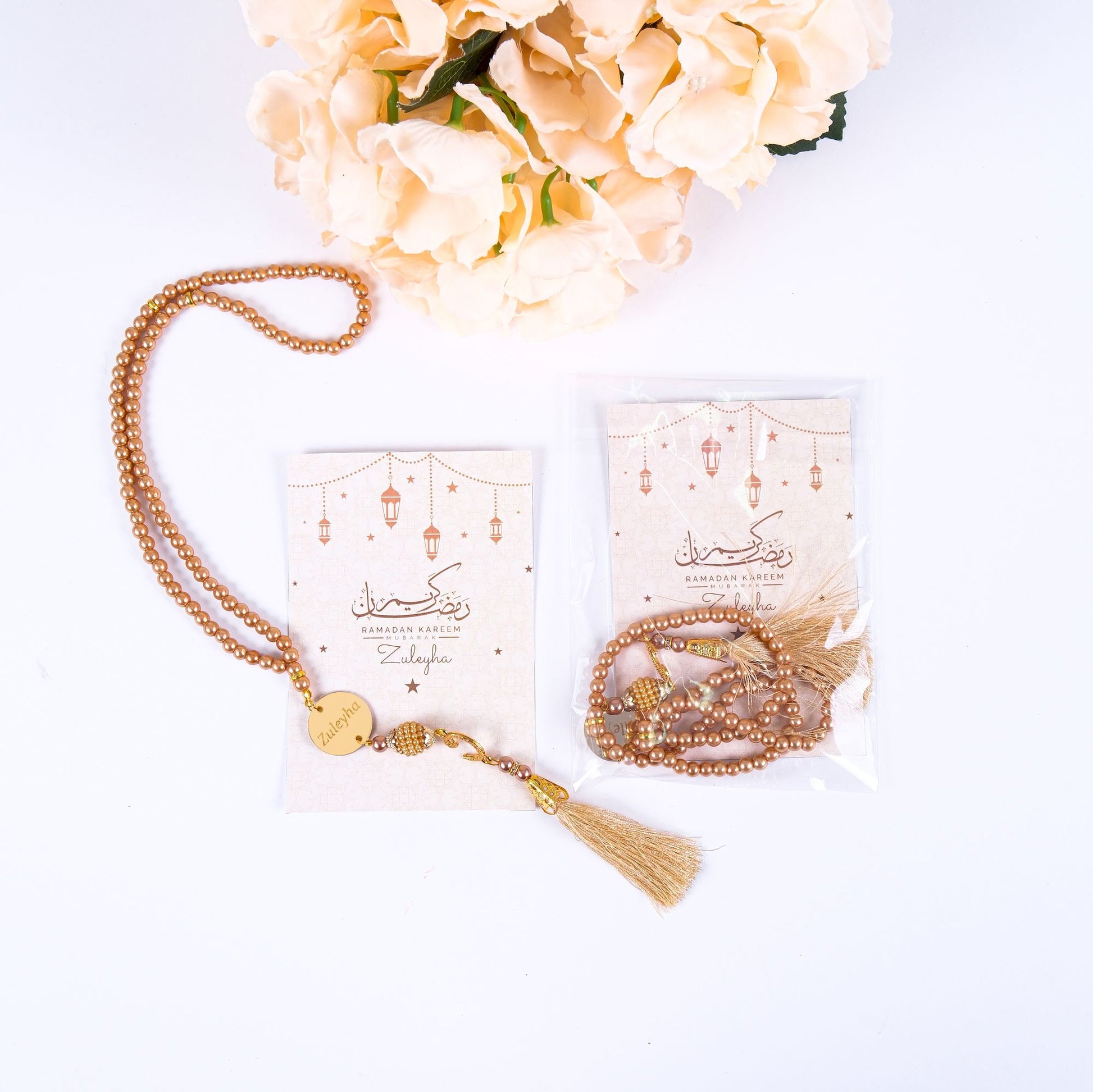 Personalized Prayer Beads with Greeting Thank You Card Islamic Favors - Islamic Elite Favors is a handmade gift shop offering a wide variety of unique and personalized gifts for all occasions. Whether you're looking for the perfect Ramadan, Eid, Hajj, wedding gift or something special for a birthday, baby shower or anniversary, we have something for everyone. High quality, made with love.