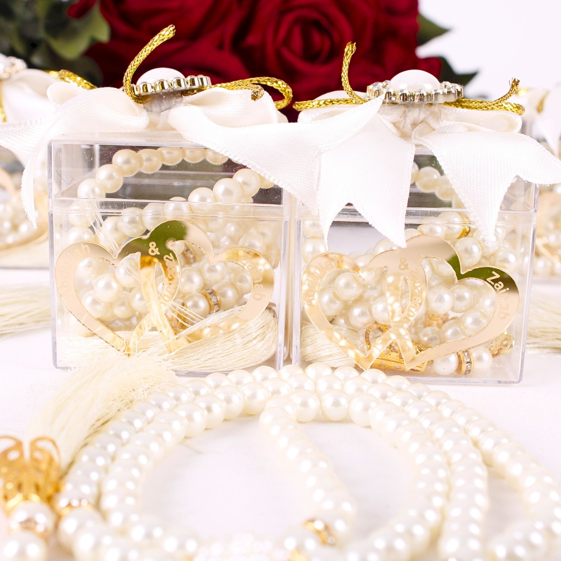 Personalized Prayer Bead Wedding Favor Decorated Box with Double Heart - Islamic Elite Favors is a handmade gift shop offering a wide variety of unique and personalized gifts for all occasions. Whether you're looking for the perfect Ramadan, Eid, Hajj, wedding gift or something special for a birthday, baby shower or anniversary, we have something for everyone. High quality, made with love.