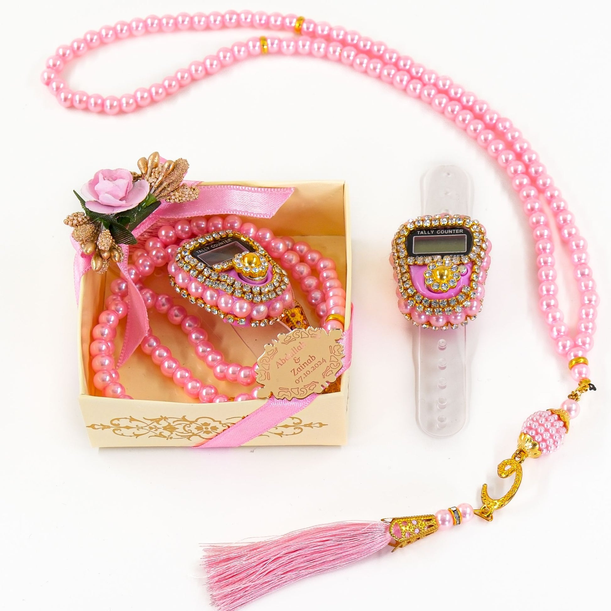 Personalized Dhikr Counter Pearl Prayer Beads Islamic Wedding Favor - Islamic Elite Favors is a handmade gift shop offering a wide variety of unique and personalized gifts for all occasions. Whether you're looking for the perfect Ramadan, Eid, Hajj, wedding gift or something special for a birthday, baby shower or anniversary, we have something for everyone. High quality, made with love.