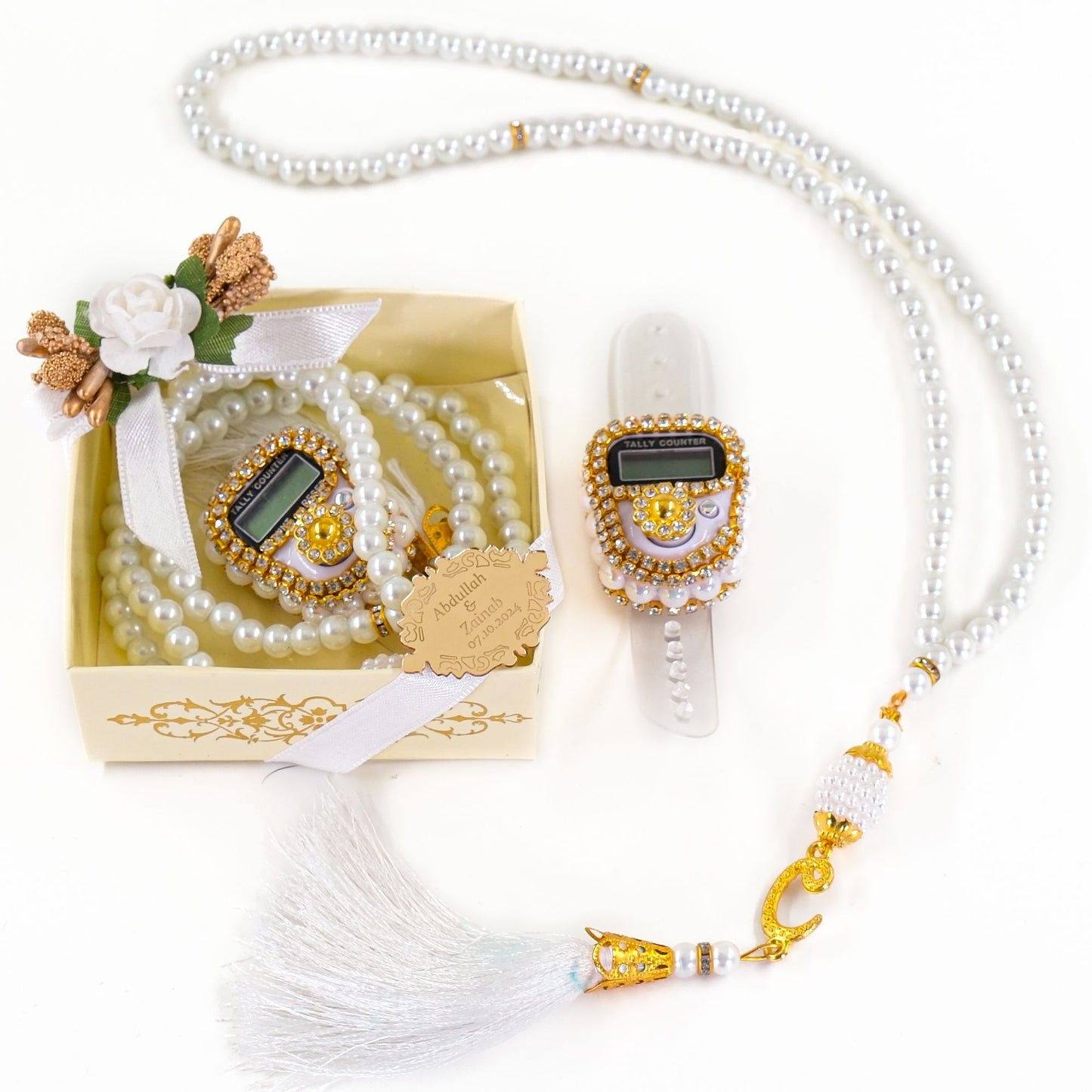 Personalized Dhikr Counter Pearl Prayer Beads Islamic Wedding Favor - Islamic Elite Favors is a handmade gift shop offering a wide variety of unique and personalized gifts for all occasions. Whether you're looking for the perfect Ramadan, Eid, Hajj, wedding gift or something special for a birthday, baby shower or anniversary, we have something for everyone. High quality, made with love.