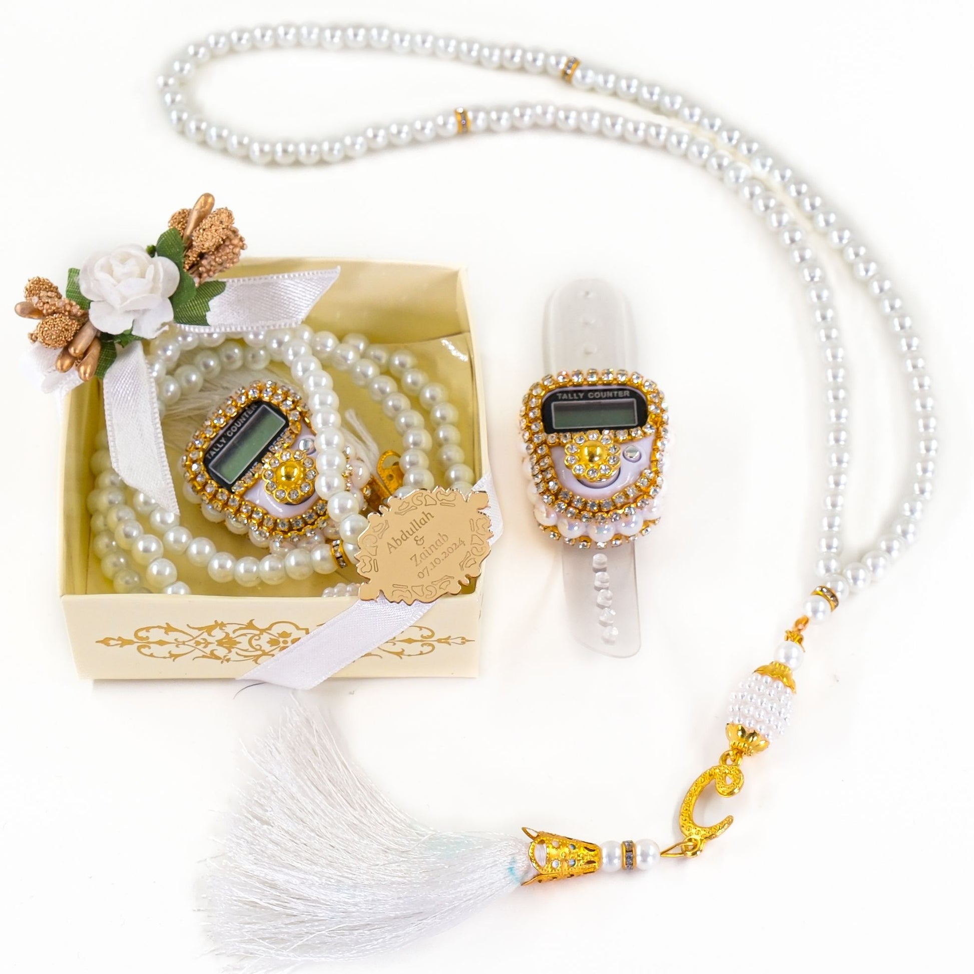 Personalized Dhikr Counter Pearl Prayer Beads Islamic Wedding Favor - Islamic Elite Favors is a handmade gift shop offering a wide variety of unique and personalized gifts for all occasions. Whether you're looking for the perfect Ramadan, Eid, Hajj, wedding gift or something special for a birthday, baby shower or anniversary, we have something for everyone. High quality, made with love.