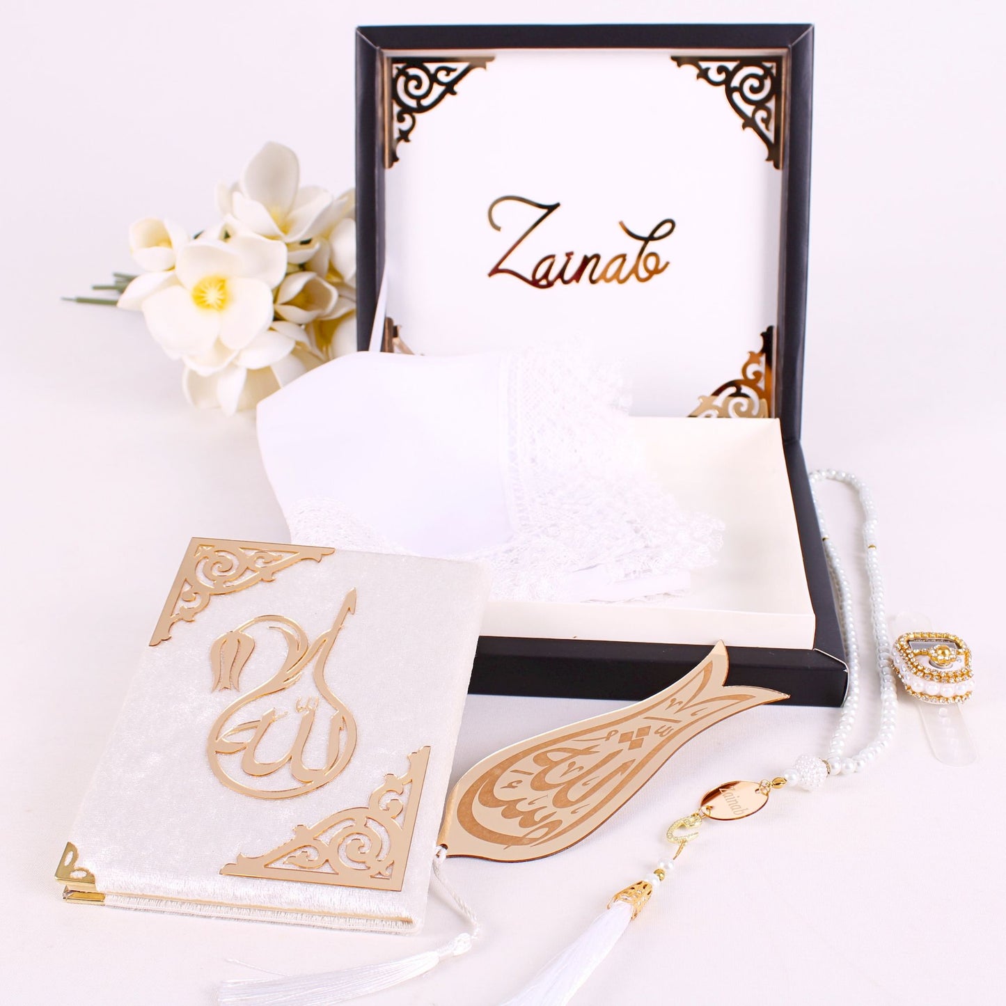 Personalized Islam Gift Set Dua Book Hijab Dhikrmatic Tasbeeh Bookmark - Islamic Elite Favors is a handmade gift shop offering a wide variety of unique and personalized gifts for all occasions. Whether you're looking for the perfect Ramadan, Eid, Hajj, wedding gift or something special for a birthday, baby shower or anniversary, we have something for everyone. High quality, made with love.