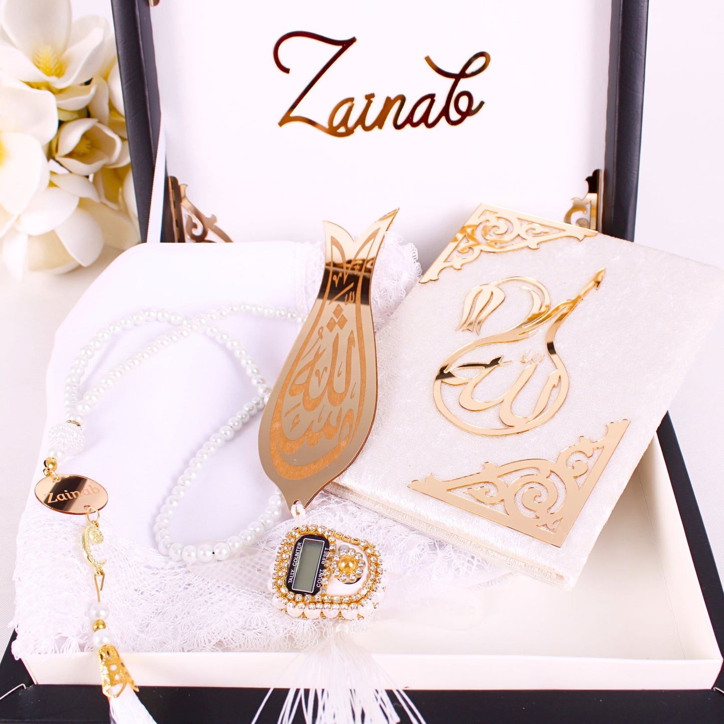 Personalized Islam Gift Set Dua Book Hijab Dhikrmatic Tasbeeh Bookmark - Islamic Elite Favors is a handmade gift shop offering a wide variety of unique and personalized gifts for all occasions. Whether you're looking for the perfect Ramadan, Eid, Hajj, wedding gift or something special for a birthday, baby shower or anniversary, we have something for everyone. High quality, made with love.