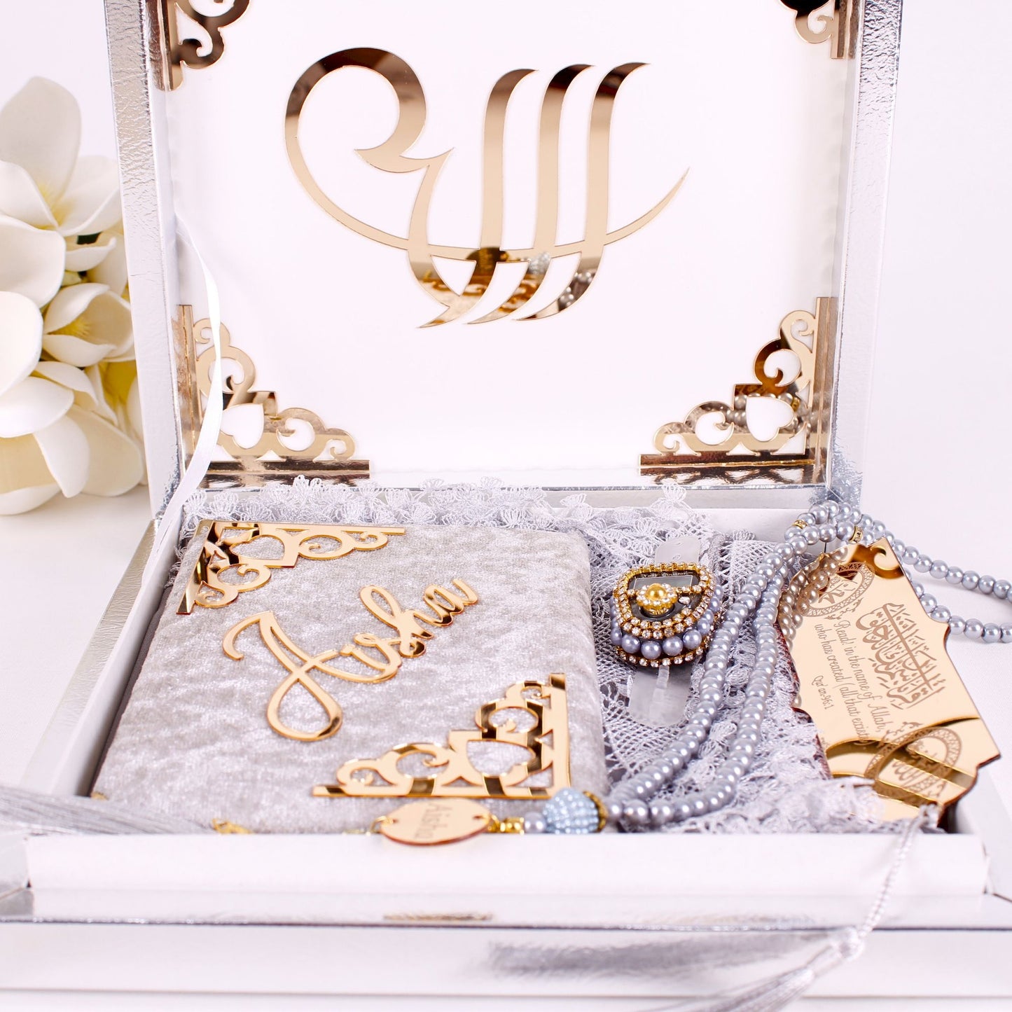 Personalized Islam Gift Set Dua Book Hijab Dhikrmatic Tasbeeh Bookmark - Islamic Elite Favors is a handmade gift shop offering a wide variety of unique and personalized gifts for all occasions. Whether you're looking for the perfect Ramadan, Eid, Hajj, wedding gift or something special for a birthday, baby shower or anniversary, we have something for everyone. High quality, made with love.