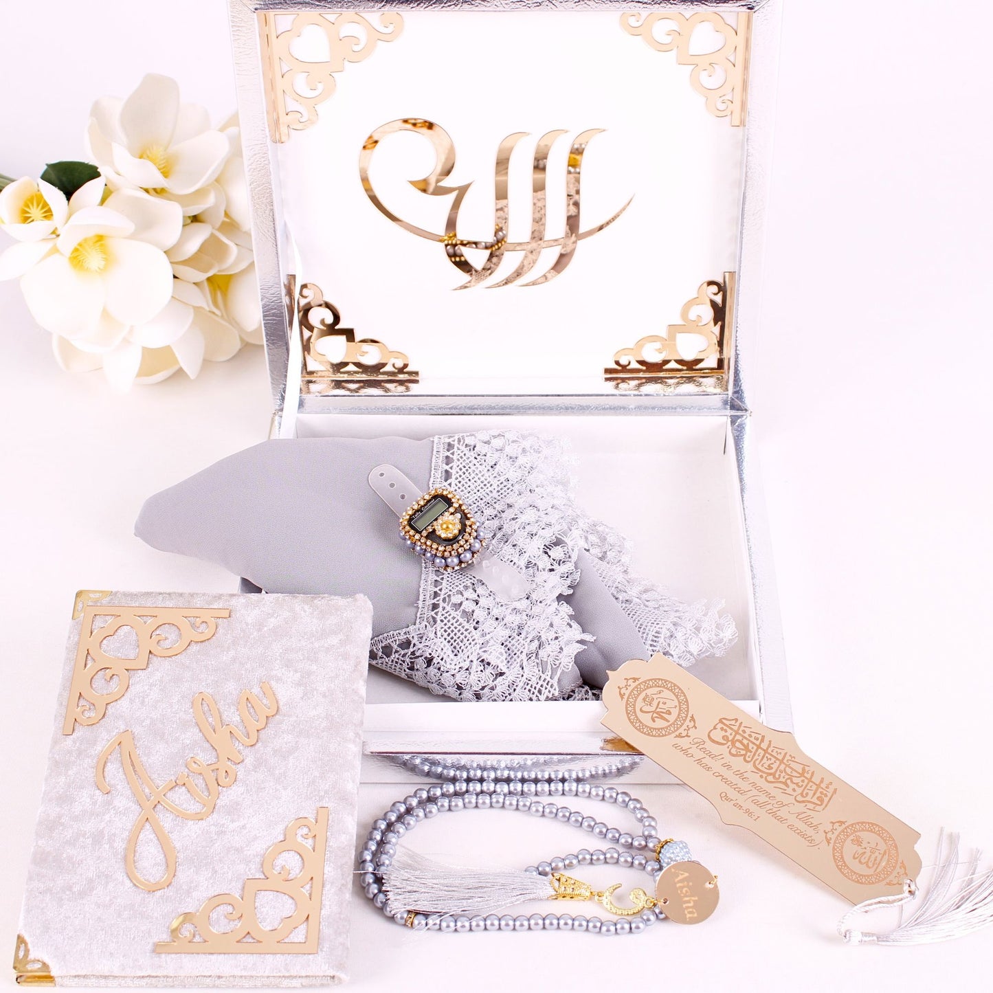 Personalized Islam Gift Set Dua Book Hijab Dhikrmatic Tasbeeh Bookmark - Islamic Elite Favors is a handmade gift shop offering a wide variety of unique and personalized gifts for all occasions. Whether you're looking for the perfect Ramadan, Eid, Hajj, wedding gift or something special for a birthday, baby shower or anniversary, we have something for everyone. High quality, made with love.
