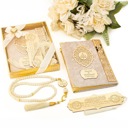 Personalized Velvet Dua Book Bookmark Tasbeeh Muslim Wedding Gift Set - Islamic Elite Favors is a handmade gift shop offering a wide variety of unique and personalized gifts for all occasions. Whether you're looking for the perfect Ramadan, Eid, Hajj, wedding gift or something special for a birthday, baby shower or anniversary, we have something for everyone. High quality, made with love.