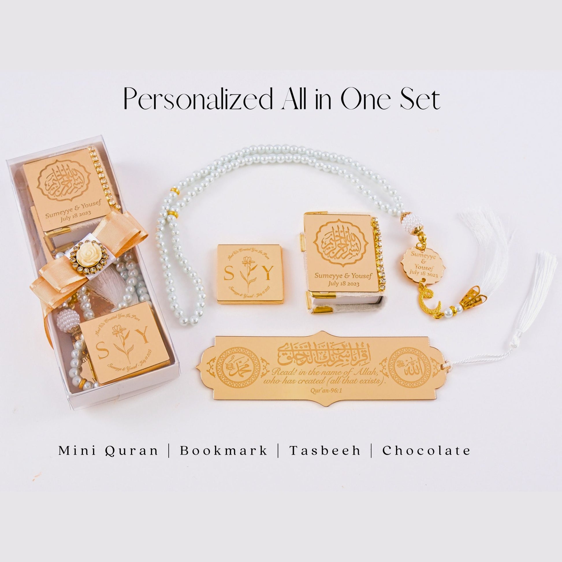 Personalized All in One Set Gift Wedding Baby Shower Eid Islam Muslim - Islamic Elite Favors is a handmade gift shop offering a wide variety of unique and personalized gifts for all occasions. Whether you're looking for the perfect Ramadan, Eid, Hajj, wedding gift or something special for a birthday, baby shower or anniversary, we have something for everyone. High quality, made with love.