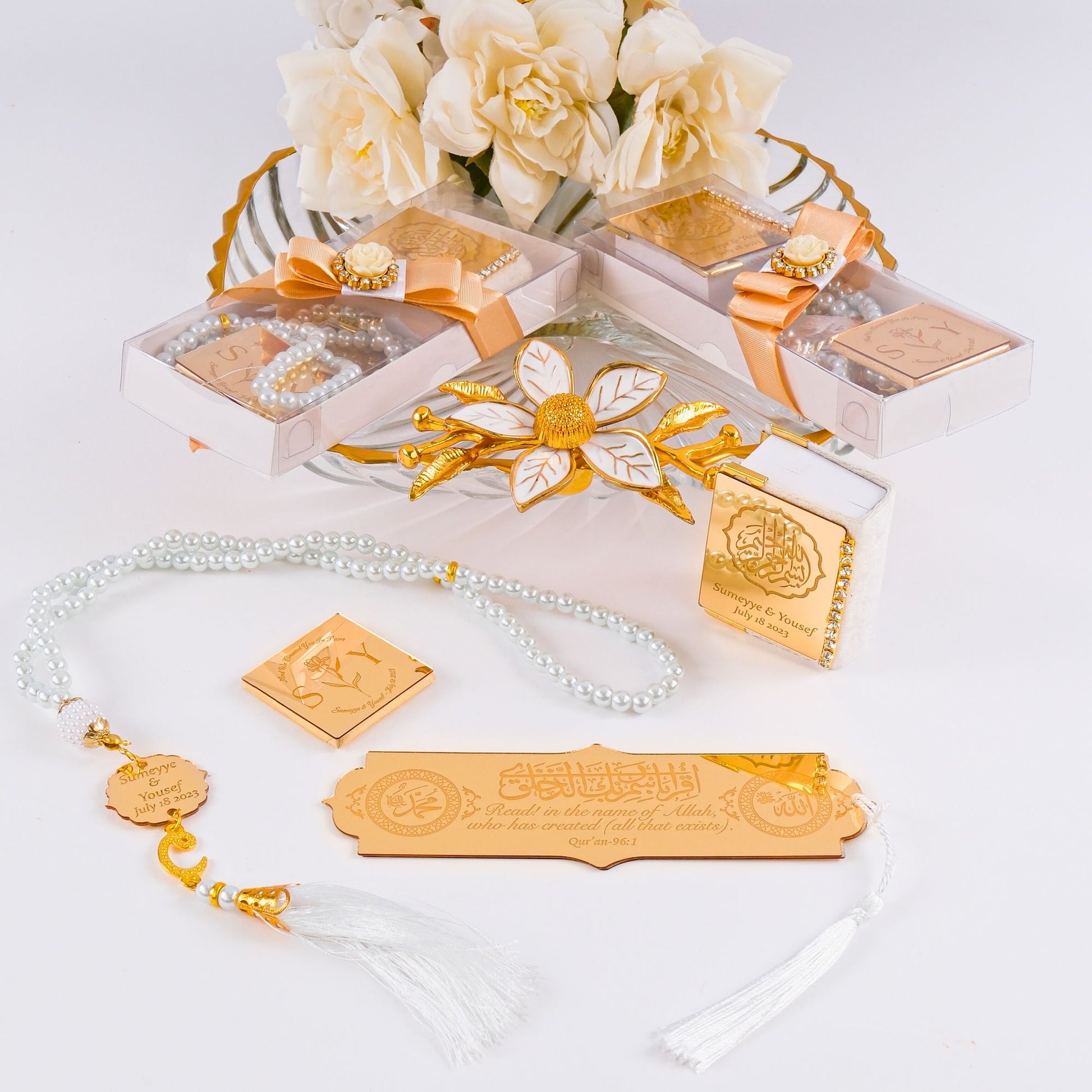 Personalized All in One Set Gift Wedding Baby Shower Eid Islam Muslim - Islamic Elite Favors is a handmade gift shop offering a wide variety of unique and personalized gifts for all occasions. Whether you're looking for the perfect Ramadan, Eid, Hajj, wedding gift or something special for a birthday, baby shower or anniversary, we have something for everyone. High quality, made with love.