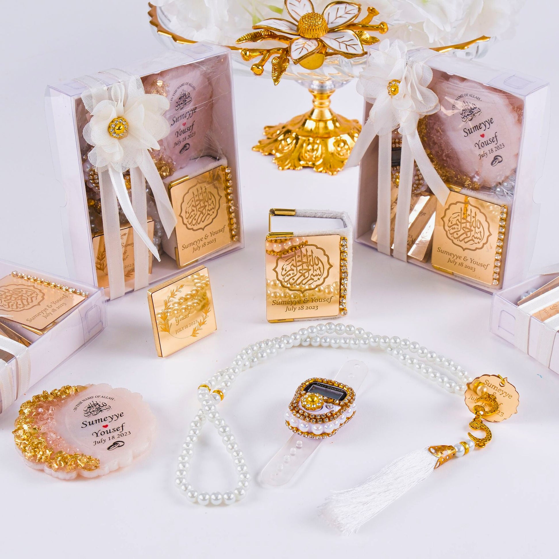 Personalized All in One Set Gift Wedding Baby Shower Eid Islam Muslim - Islamic Elite Favors is a handmade gift shop offering a wide variety of unique and personalized gifts for all occasions. Whether you're looking for the perfect Ramadan, Eid, Hajj, wedding gift or something special for a birthday, baby shower or anniversary, we have something for everyone. High quality, made with love.
